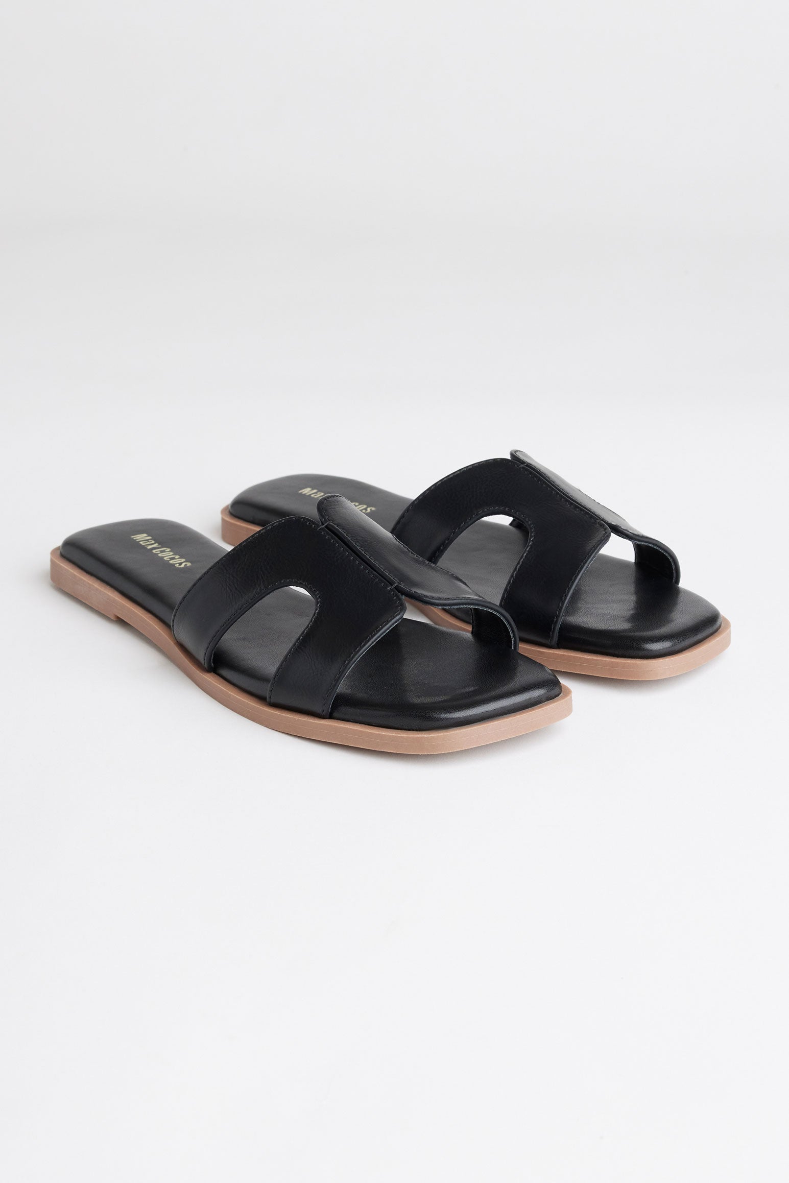 Sandales slide simili cuir - Femme && NOIR