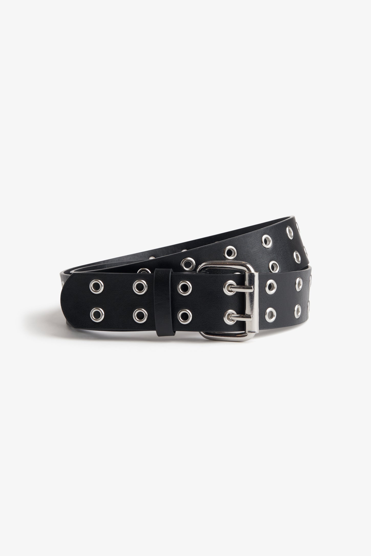 Ceinture lisse perforée avec détails argentés - Femme && NOIR