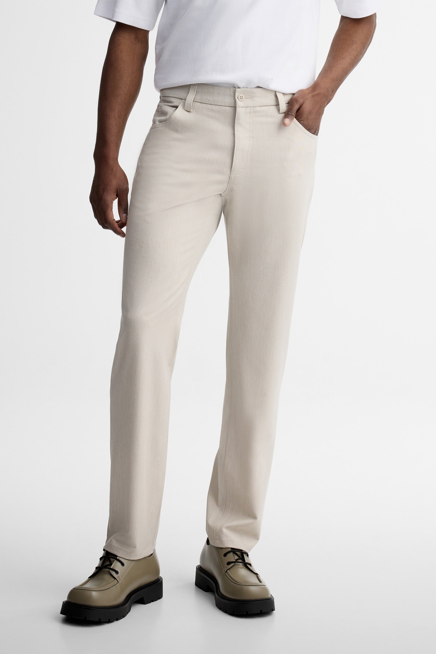 Pantalon 5 poches semi-ajusté en lin - Homme && BEIGE
