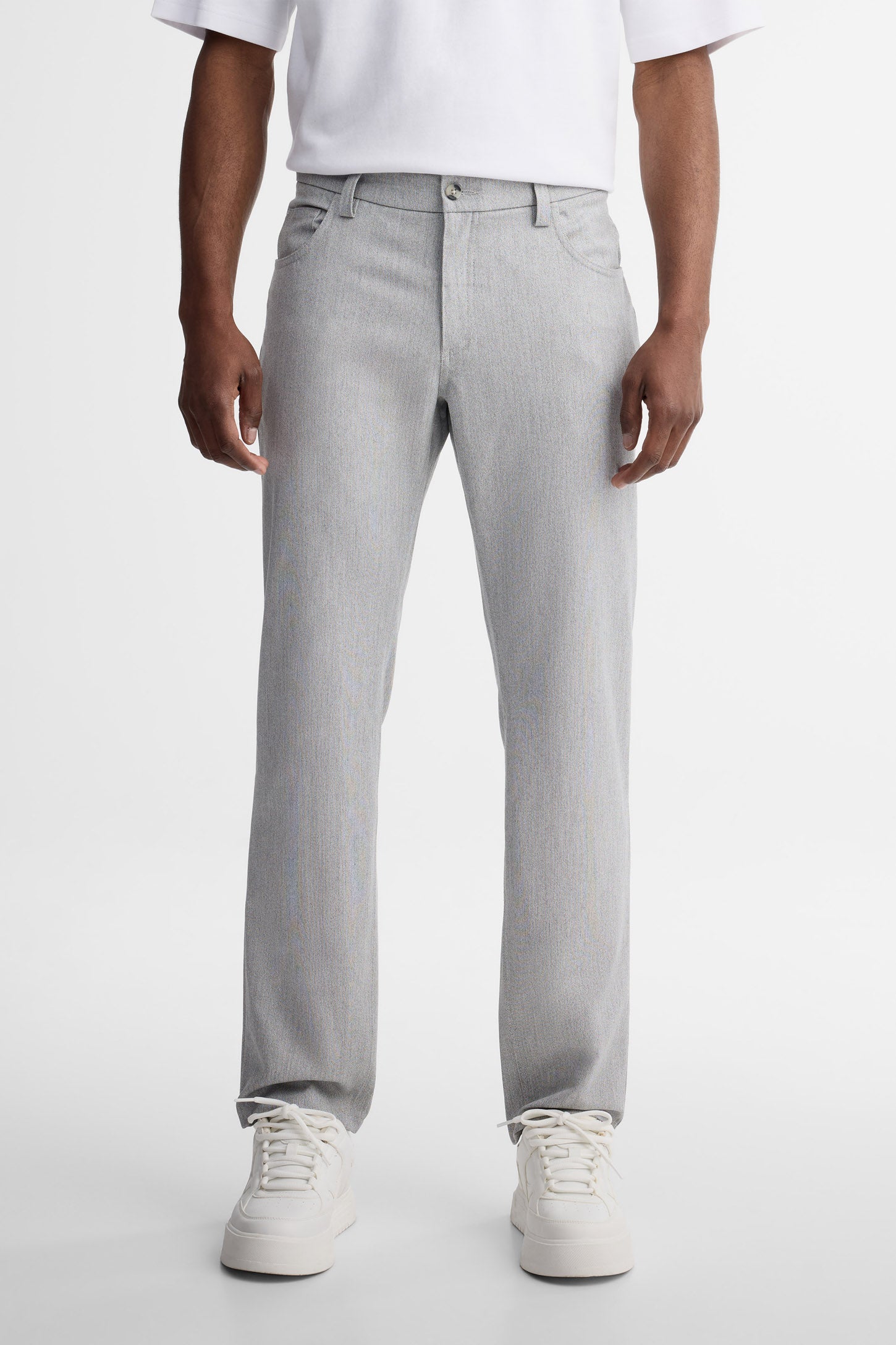 Pantalon 5 poches semi-ajusté en lin - Homme && GRIS