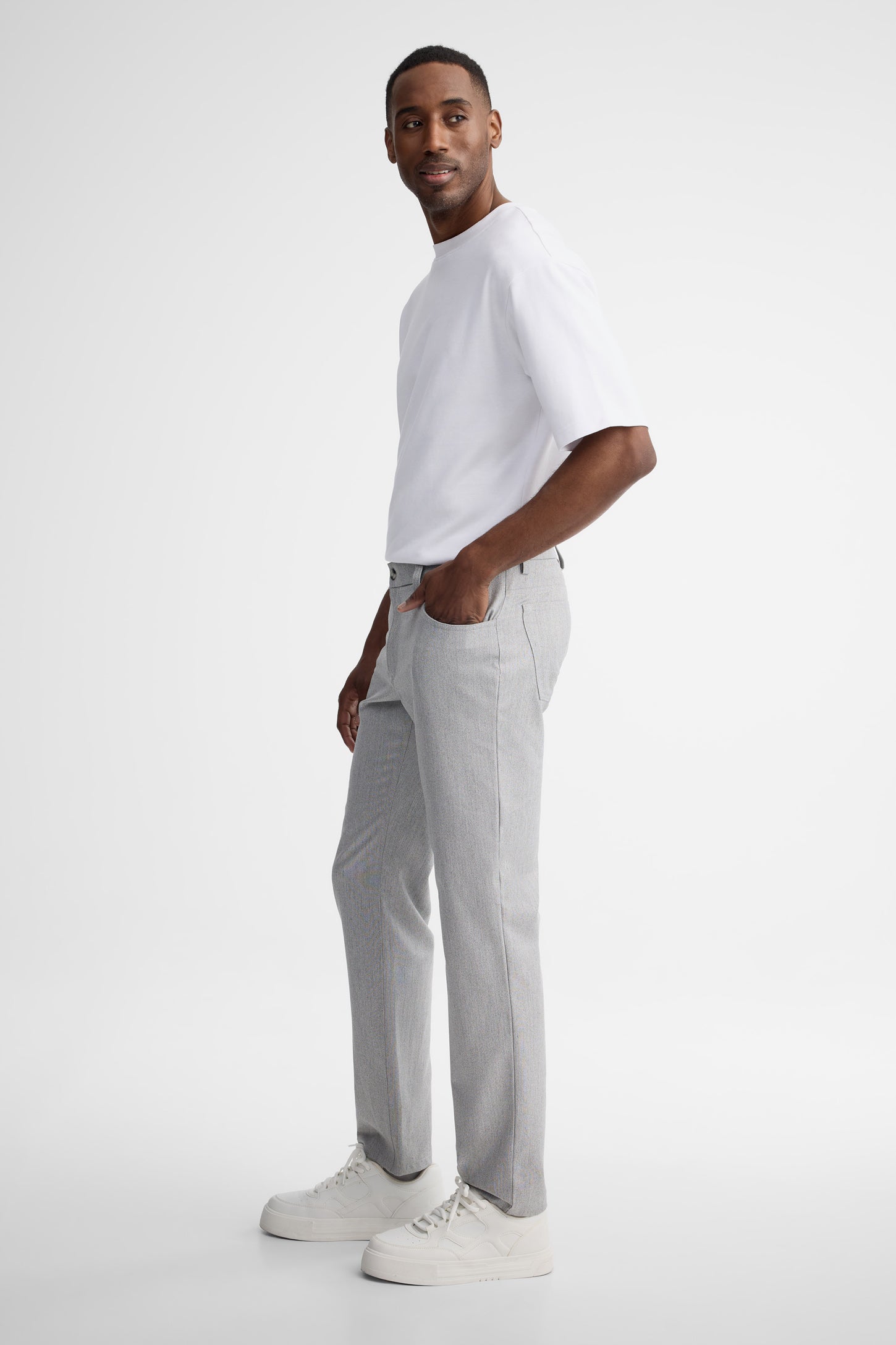 Pantalon 5 poches semi-ajusté en lin - Homme && GRIS