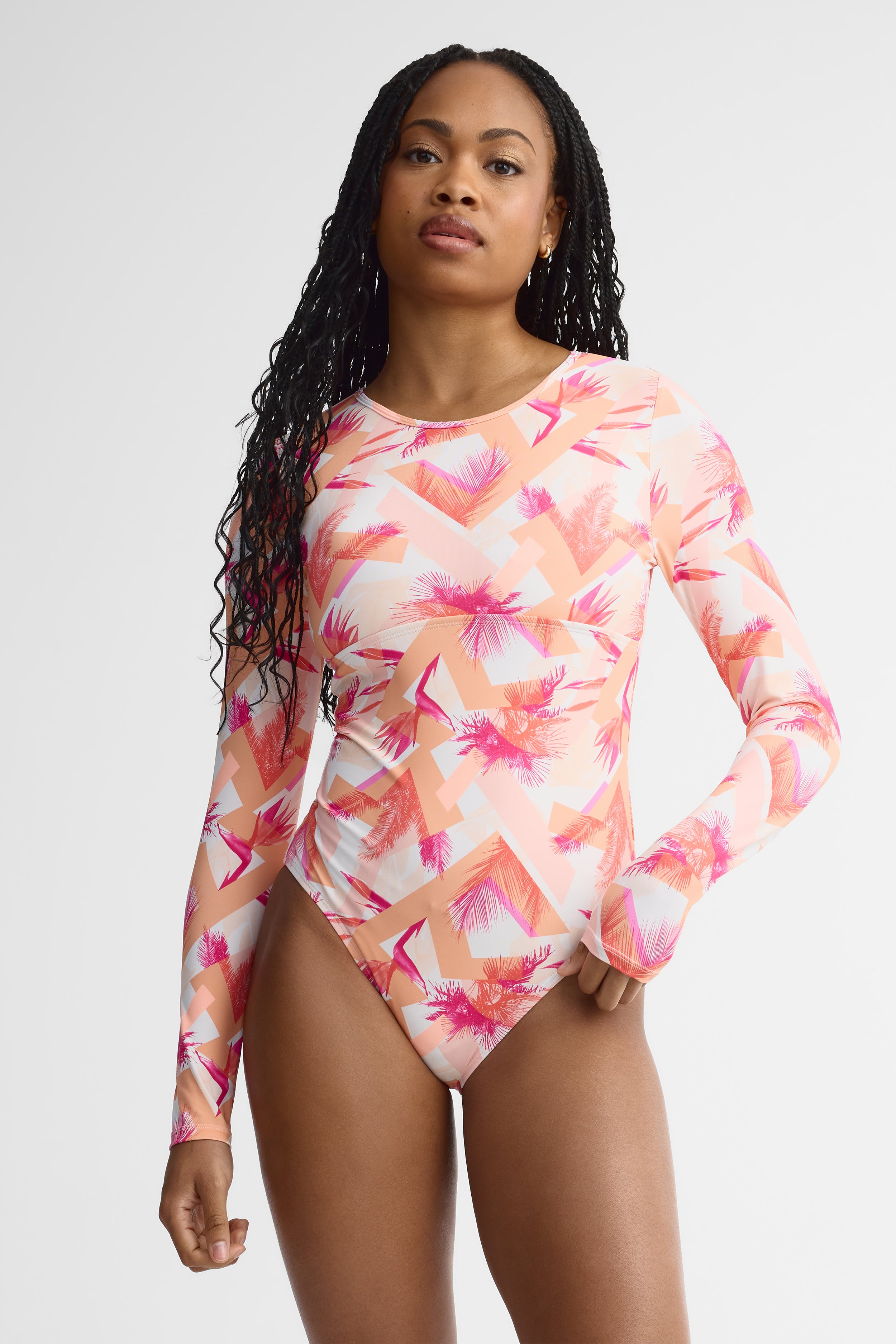 Maillot de bain ''Rashguard'' manches longues - Femme && ORANGE MULTI