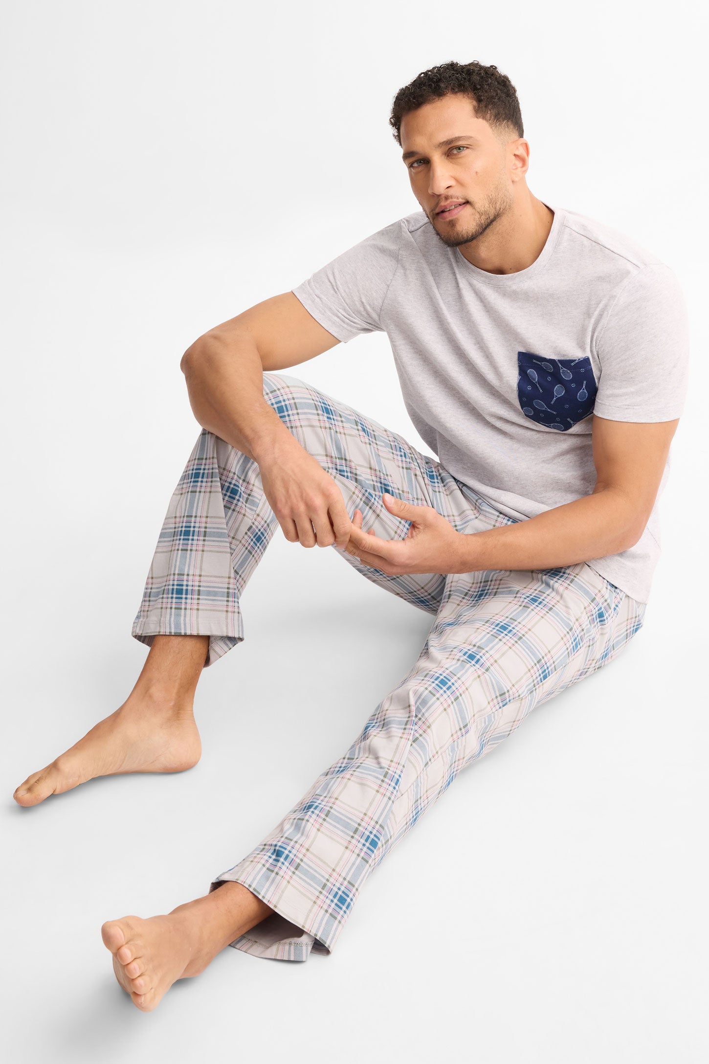 Pantalon pyjama coton, 2/40$ - Homme && GRIS MULTI