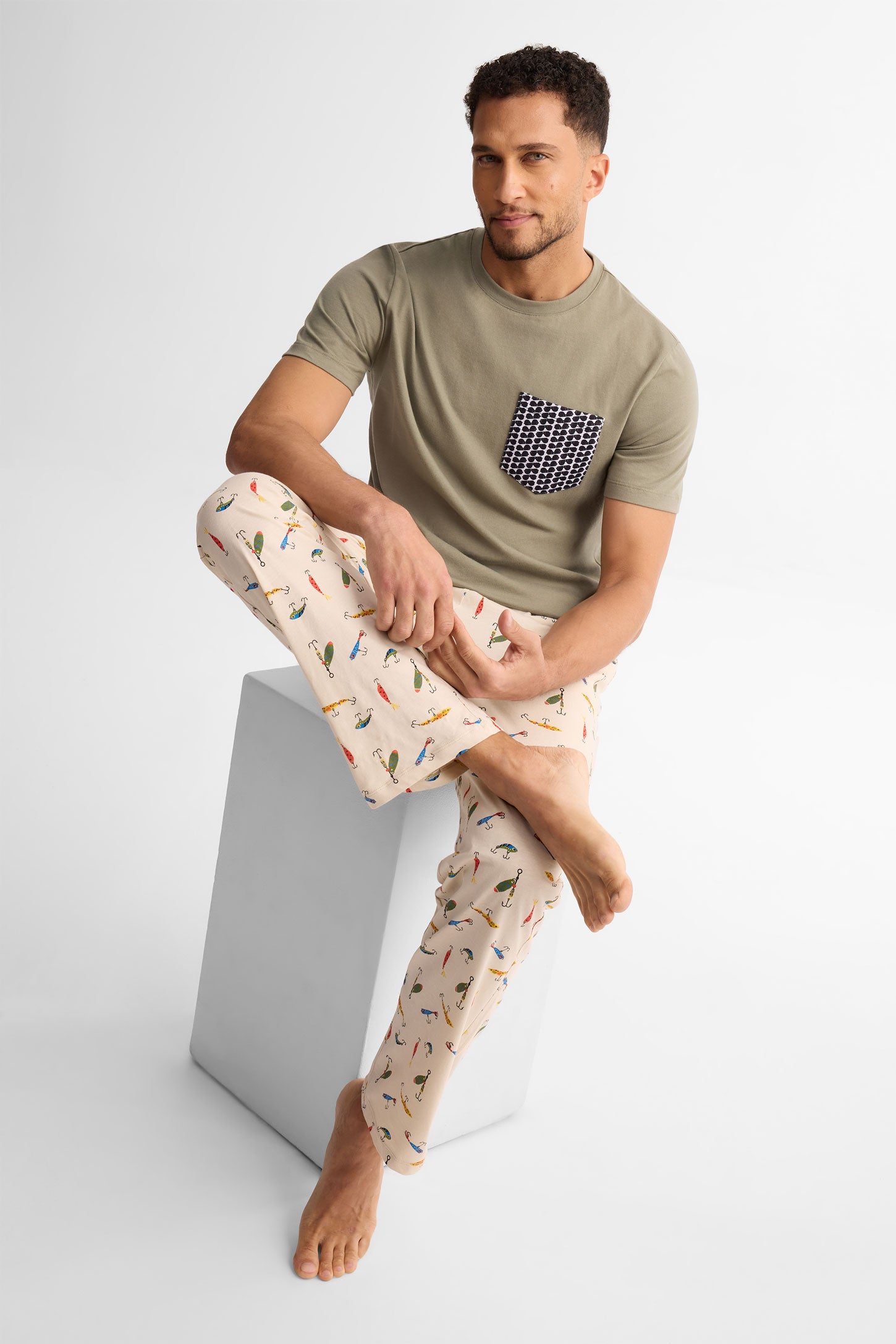 Pantalon pyjama coton, 2/40$ - Homme && BEIGE/MULTI
