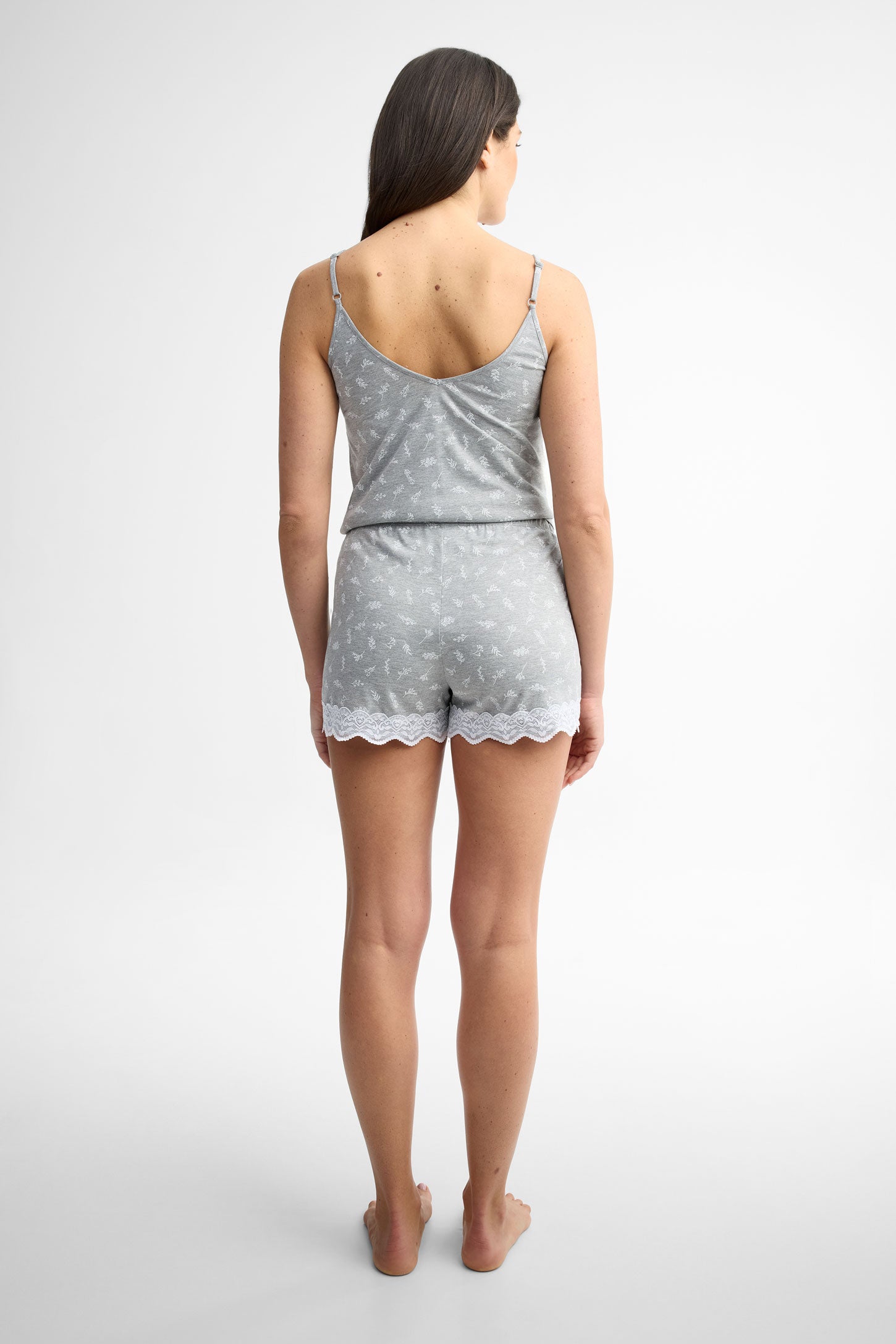 Short pyjama en jersey avec dentelle - Femme && GRIS MIXTE