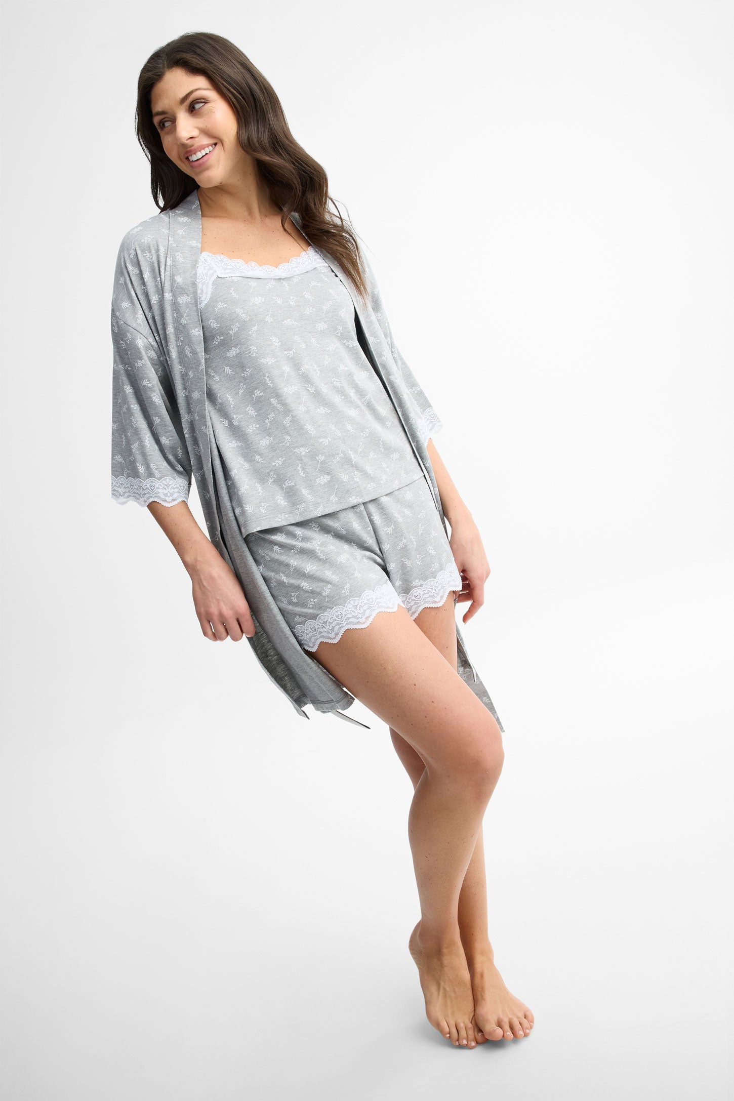 Short pyjama en jersey avec dentelle - Femme && GRIS MIXTE
