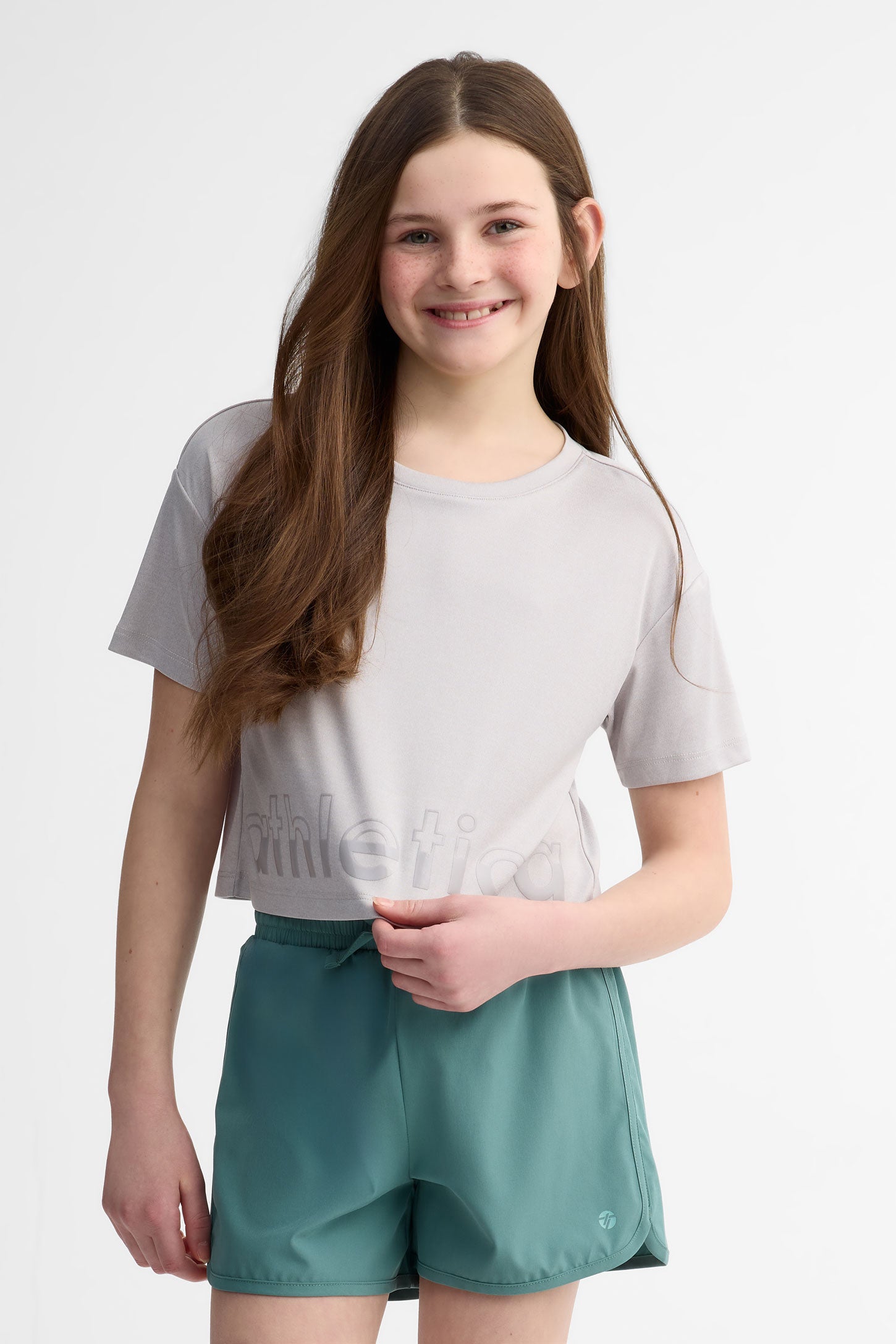 T-shirt écourté athlétique - Ado fille && GRIS MIXTE