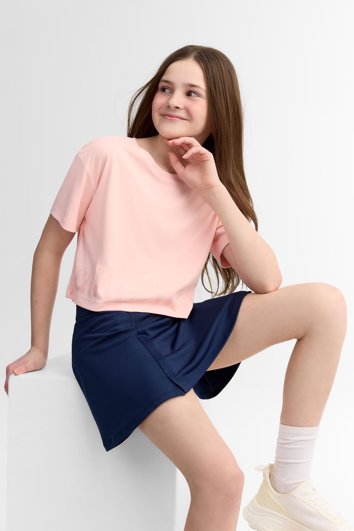 Jupe-short taille haute athlétique - Ado fille && BLEU MARINE