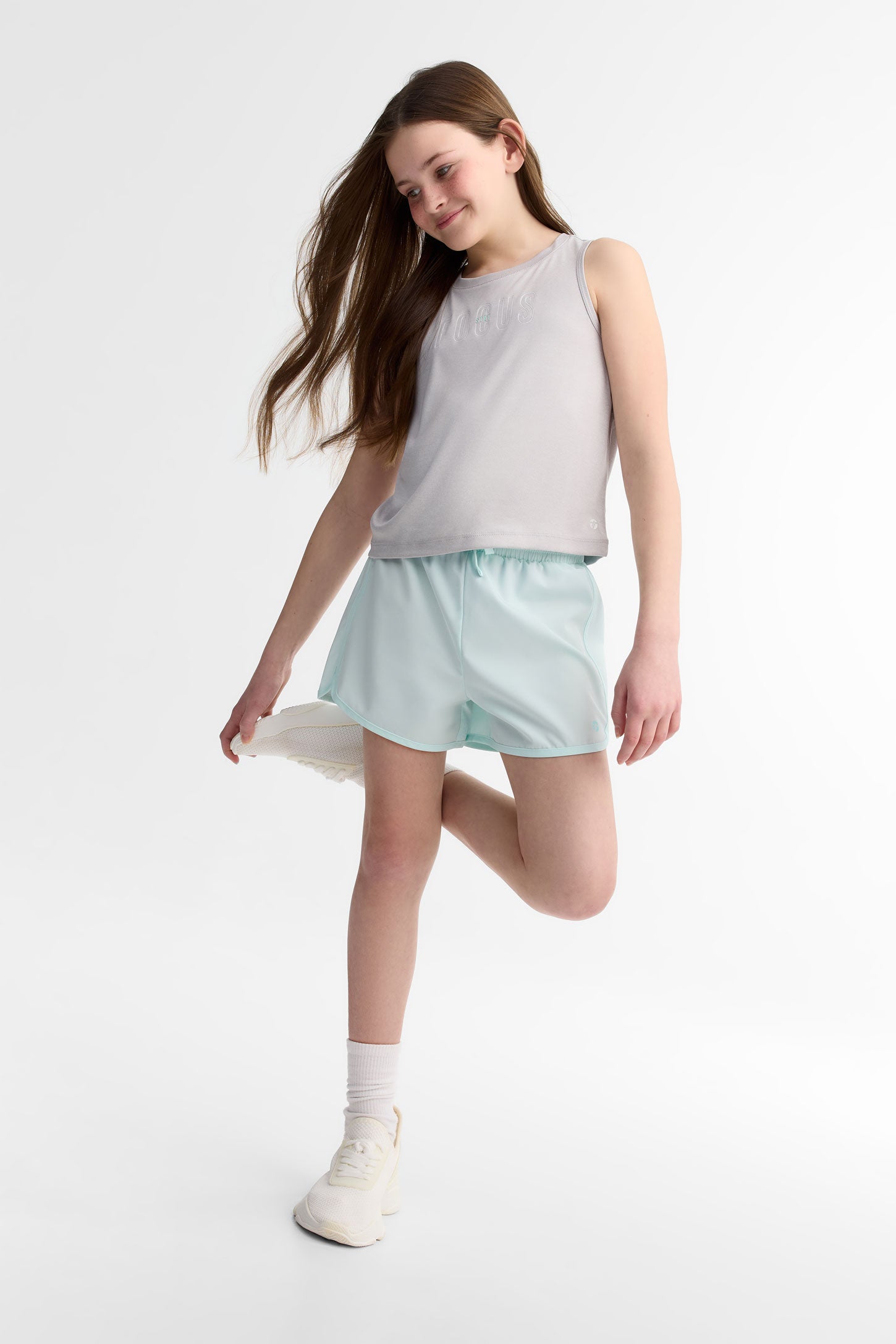 Short taille semi-haute extensible 4 sens- Ado fille && BLEU PALE