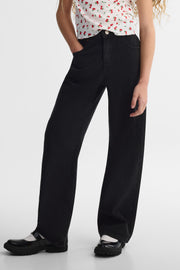 Jeans droit déchiré 90's - Ado fille && NOIR