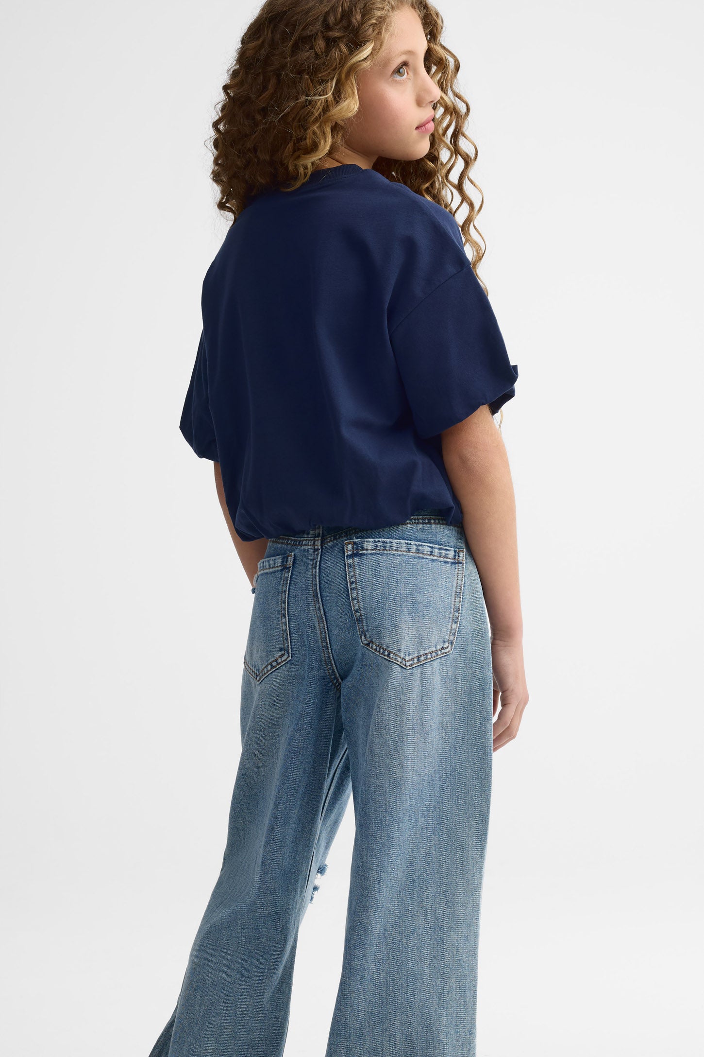Jeans droit déchiré 90's - Ado fille && BLEU