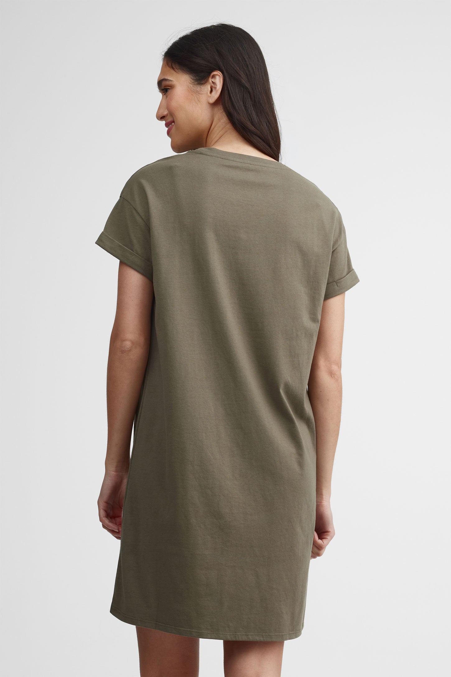 Robe t-shirt col rond coton - Femme && KAKI