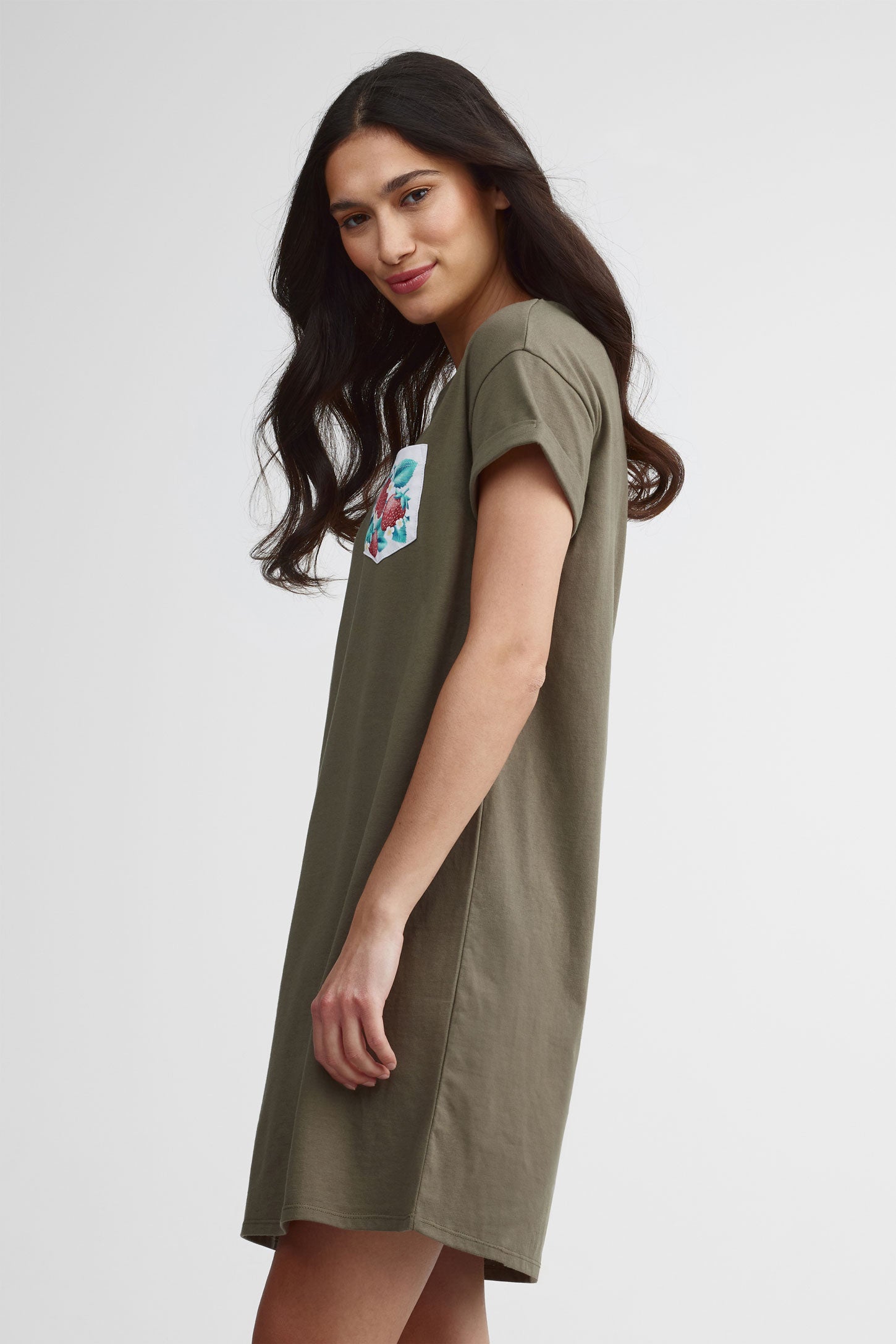 Robe t-shirt col rond coton - Femme && KAKI