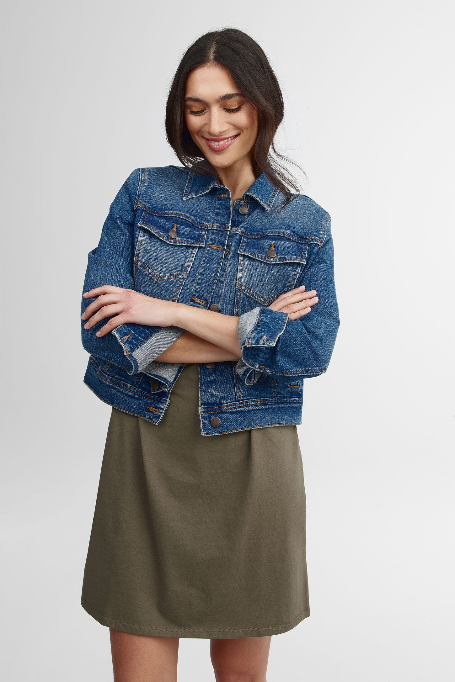 Robe t-shirt col rond coton - Femme && KAKI