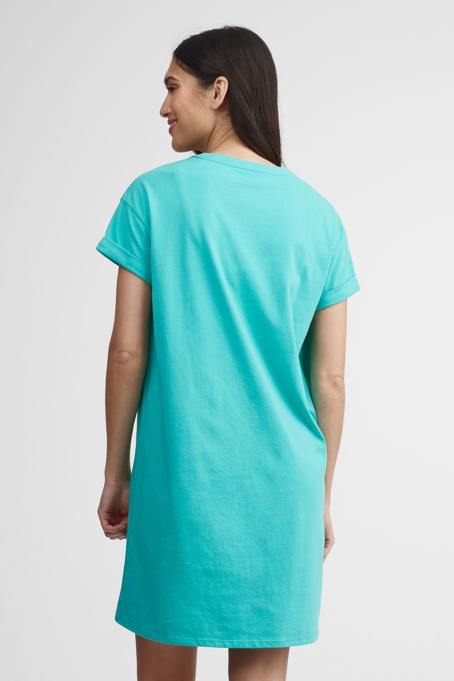 Robe t-shirt col rond coton - Femme && TURQUOISE