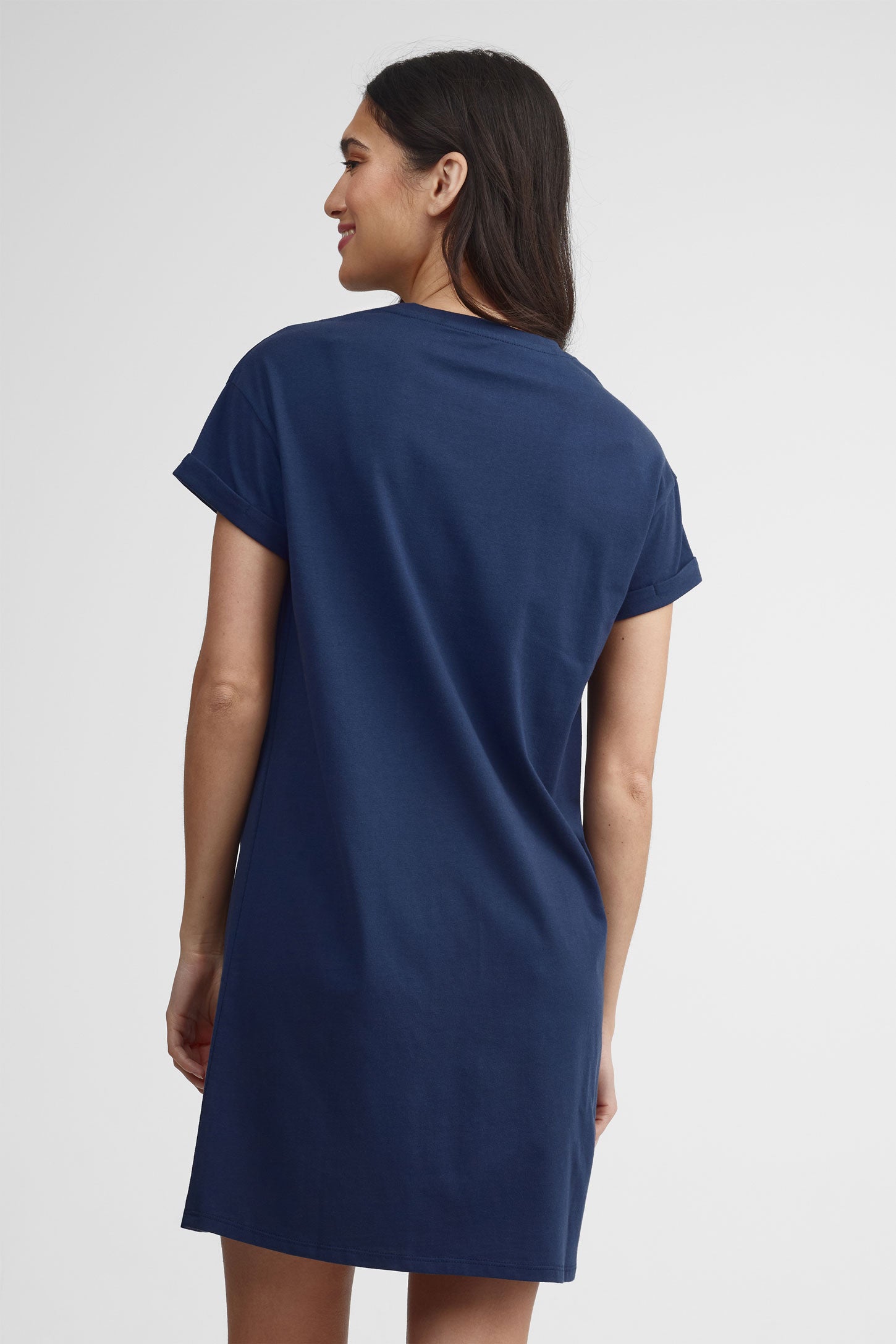 Robe t-shirt col rond coton - Femme && BLEU MARINE