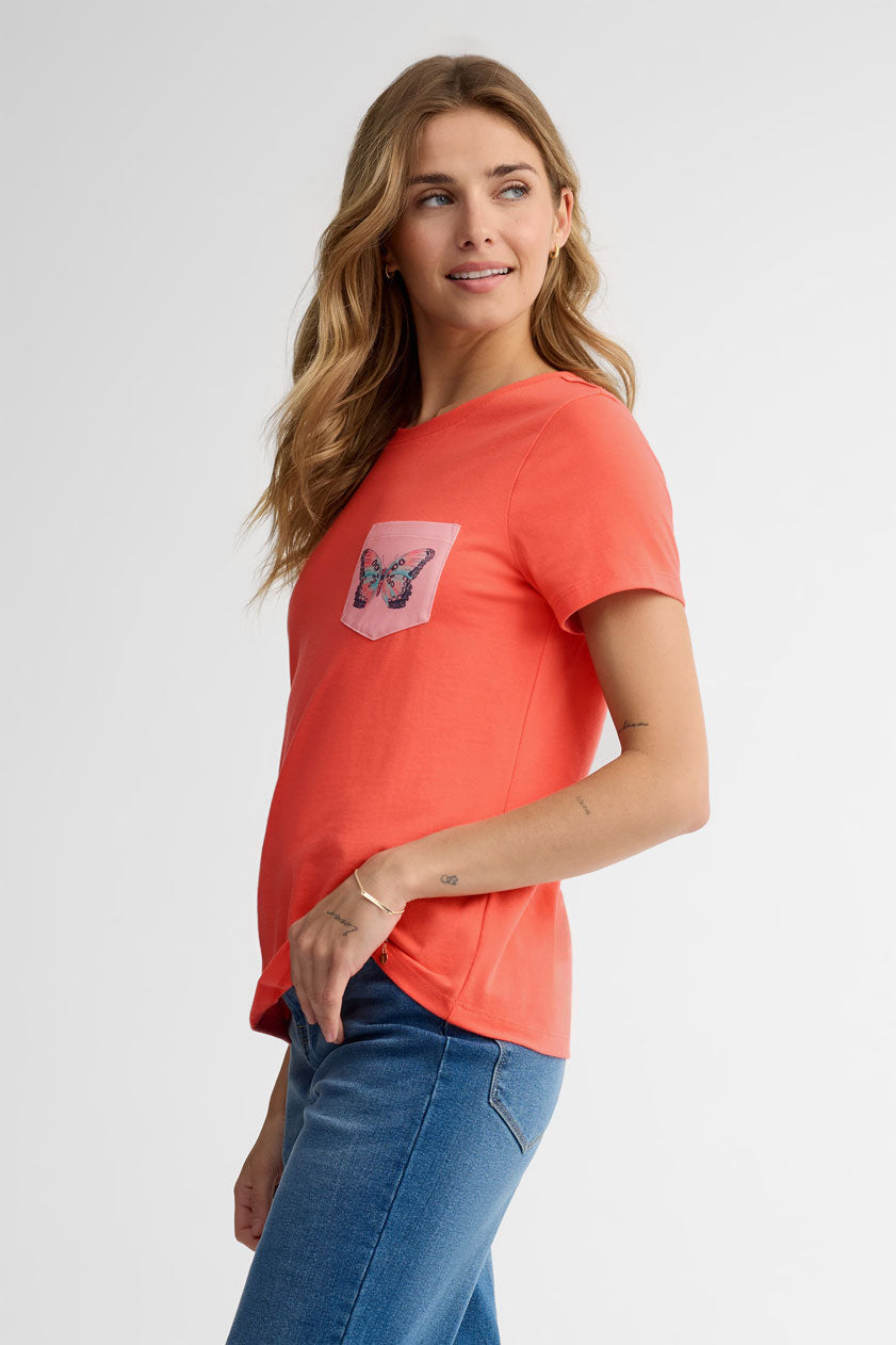 T-shirt à poche coton, 2/30$ - Femme && CORAIL