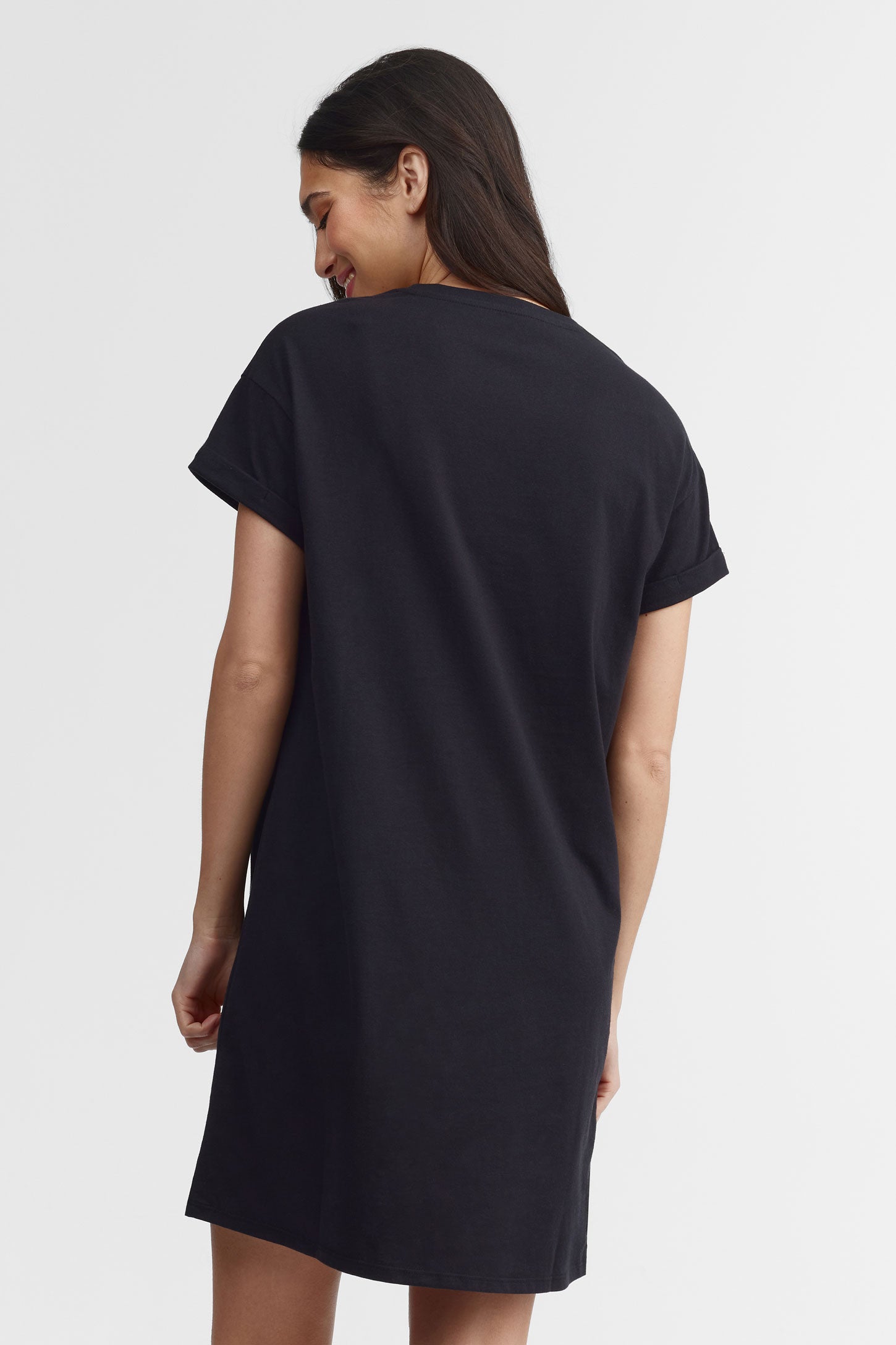 Robe t-shirt col rond coton - Femme && NOIR