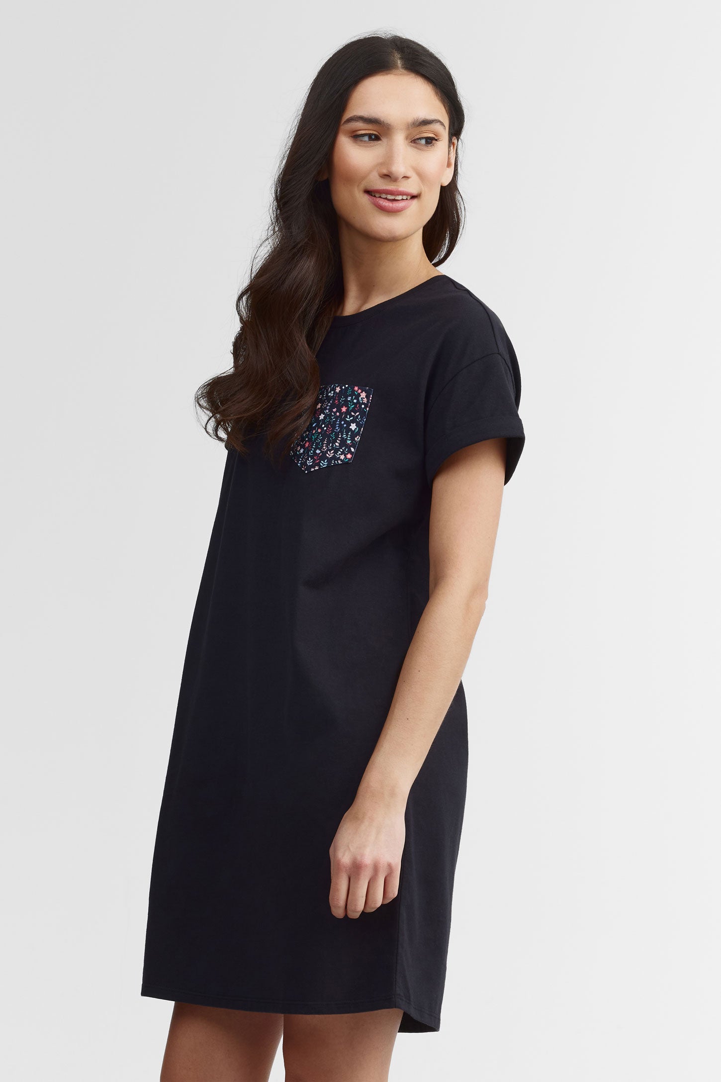 Robe t-shirt col rond coton - Femme && NOIR