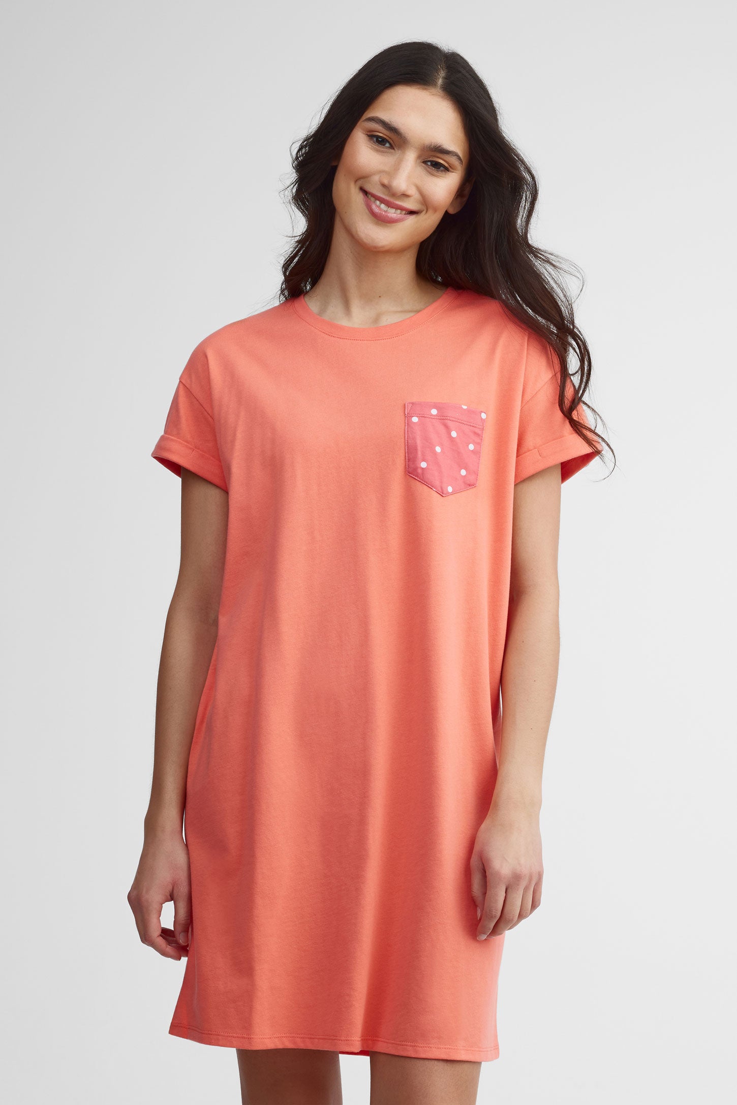 Robe t-shirt col rond coton - Femme && CORAIL