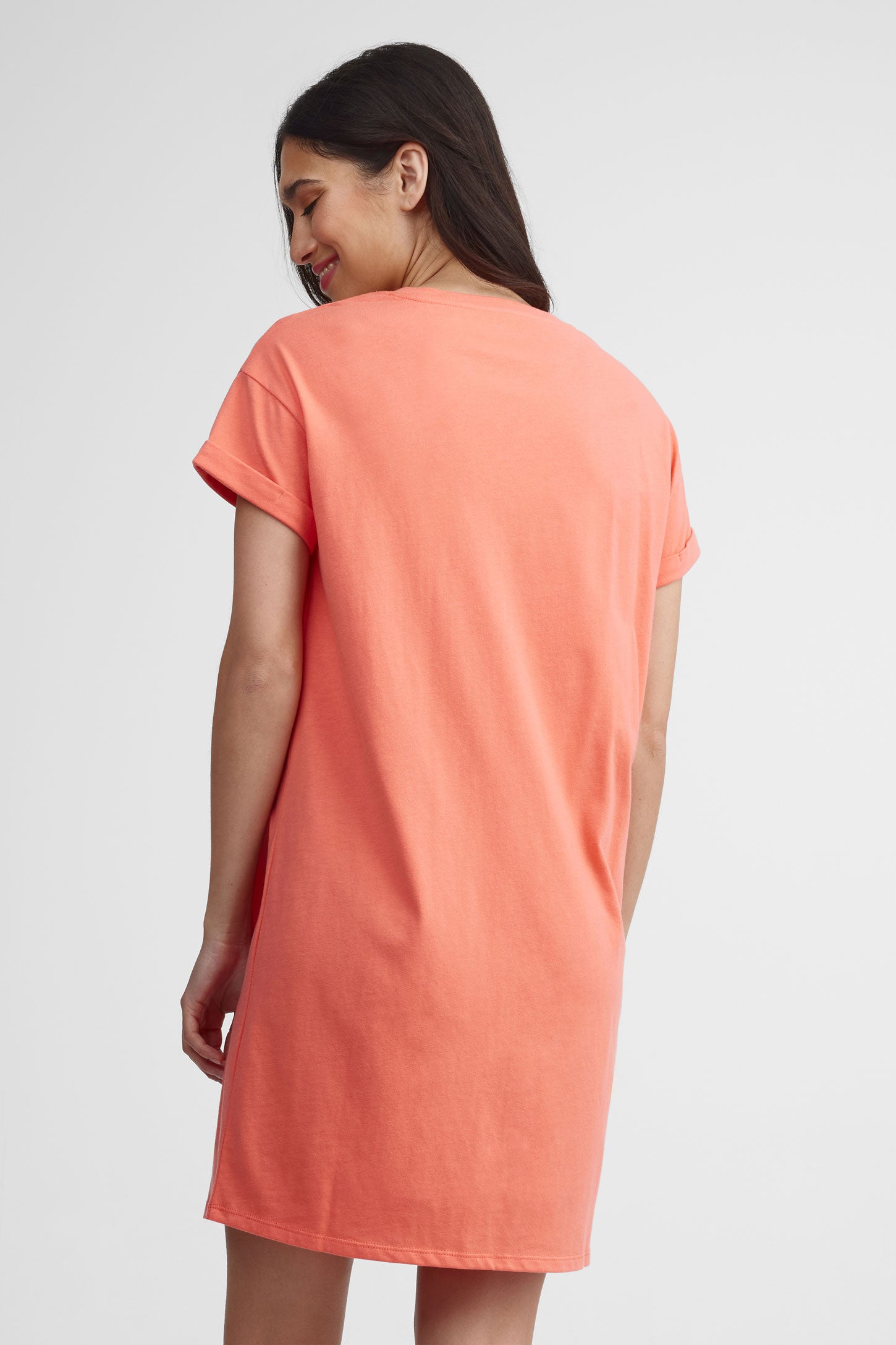 Robe t-shirt col rond coton - Femme && CORAIL
