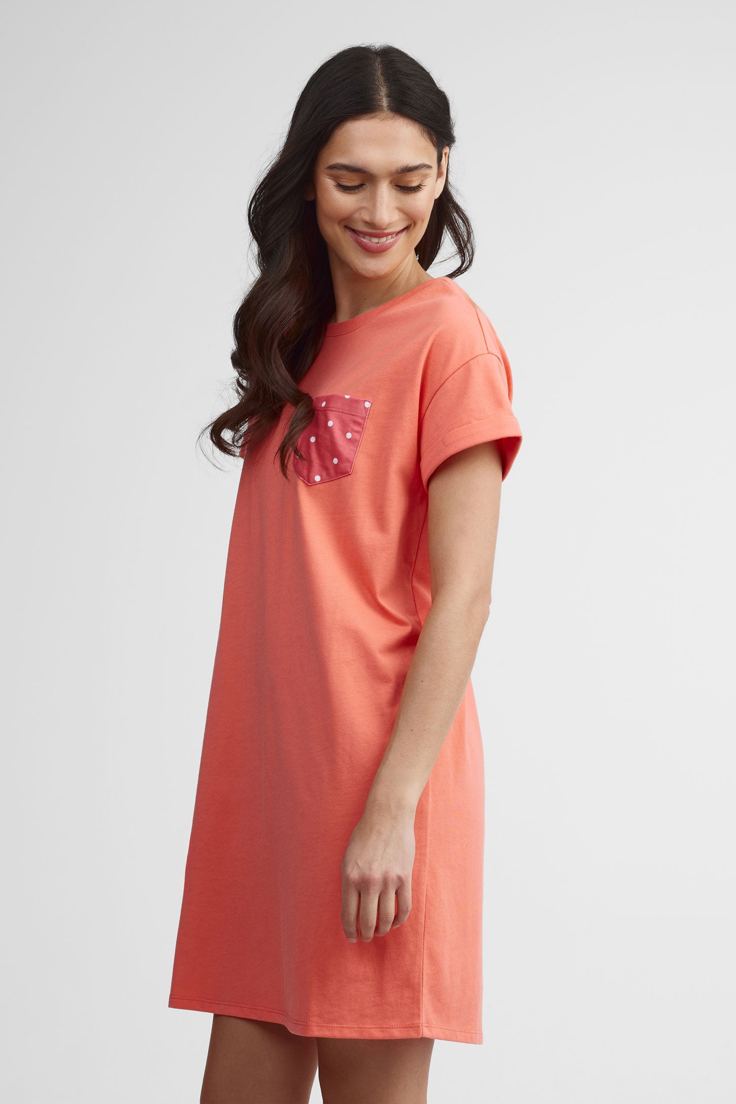 Robe t-shirt col rond coton - Femme && CORAIL