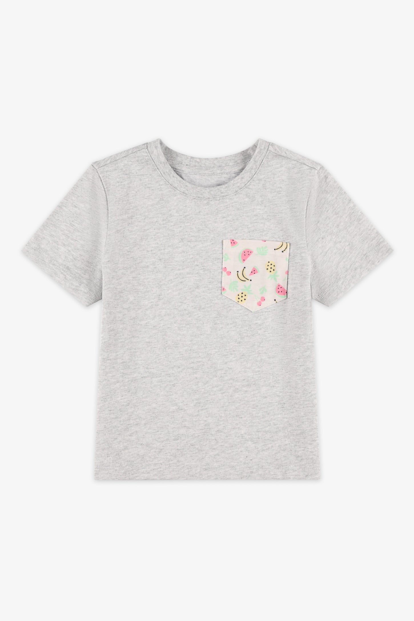 T-shirt col rond à poche, 2/20$ - Enfant fille && GRIS MIXTE