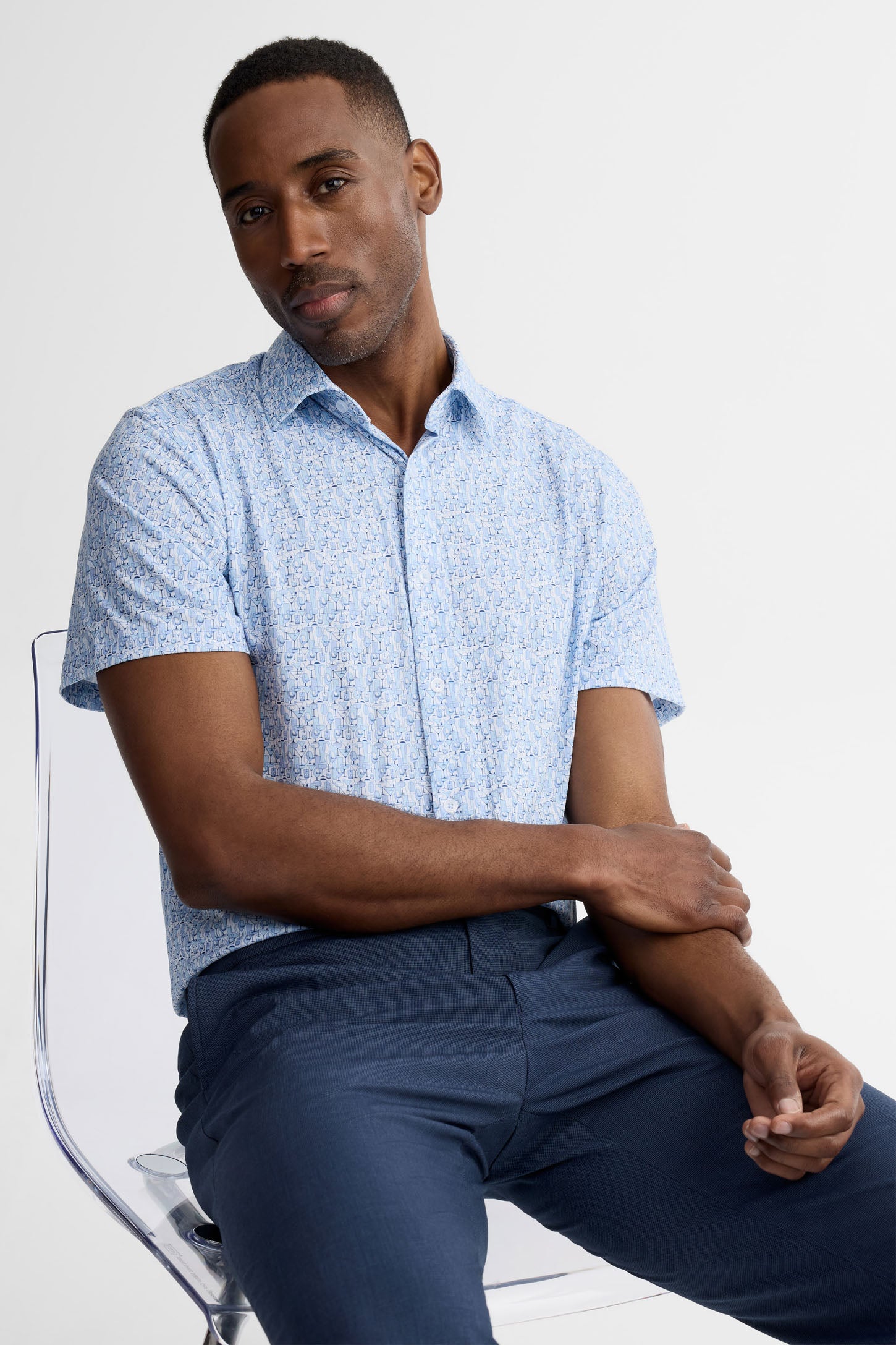 Chemise manches courtes extensible 4 sens - Homme && BLEU MULTI