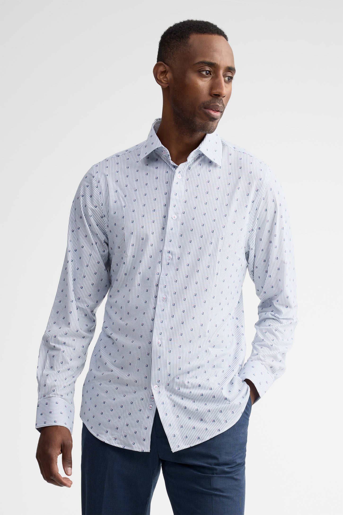 Chemise manches longes coupe ajustée coton - Homme && BLANC MULTI