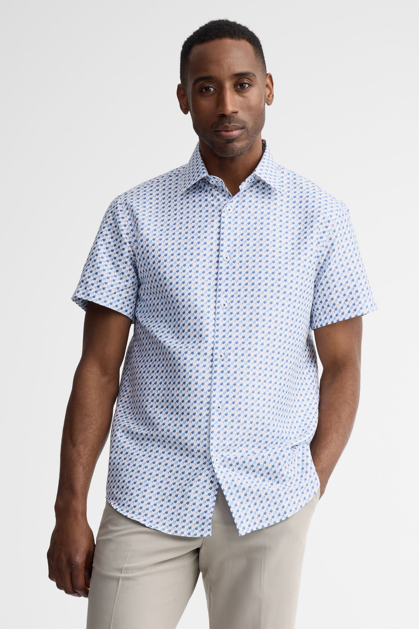 Chemise manches courtes coupe ajustée coton - Homme && BLANC MULTI