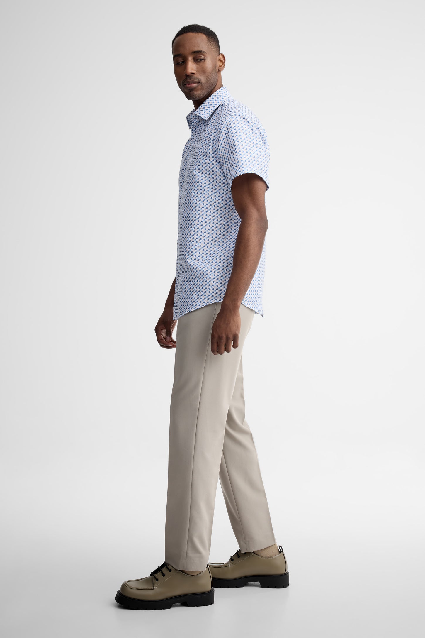Chemise manches courtes coupe ajustée coton - Homme && BLANC MULTI