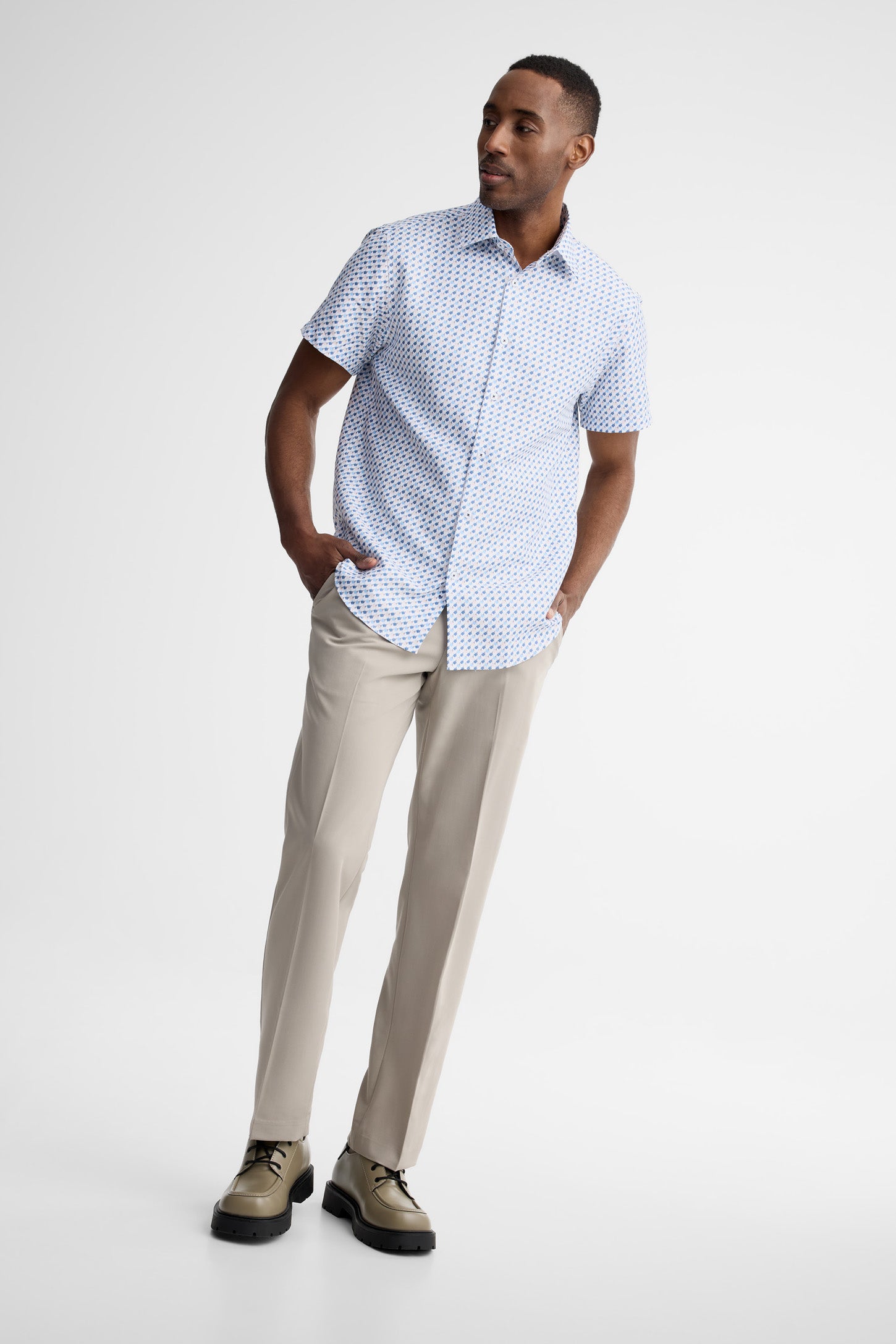 Chemise manches courtes coupe ajustée coton - Homme && BLANC MULTI