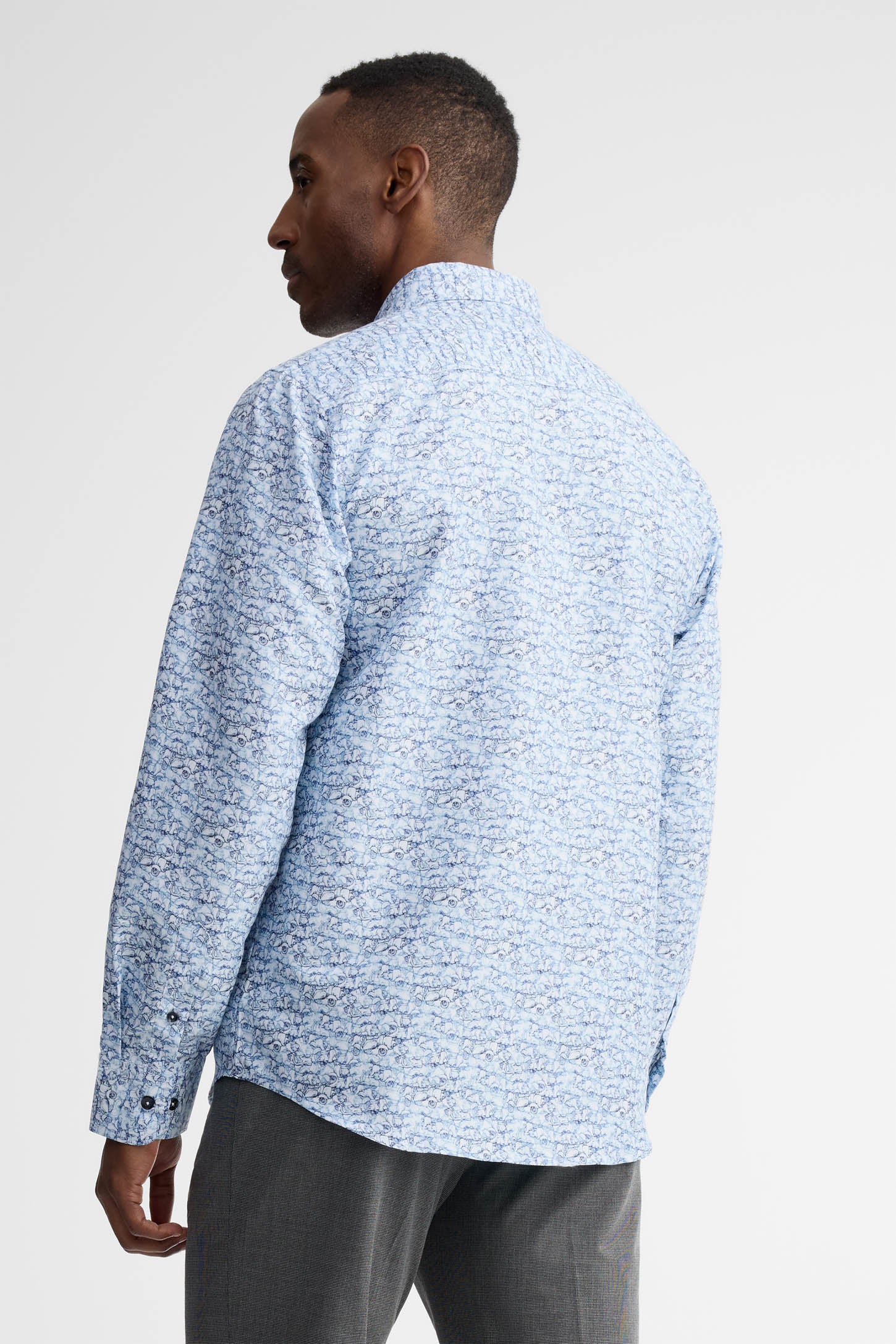 Chemise manches longes coupe ajustée coton - Homme && BLEU MULTI