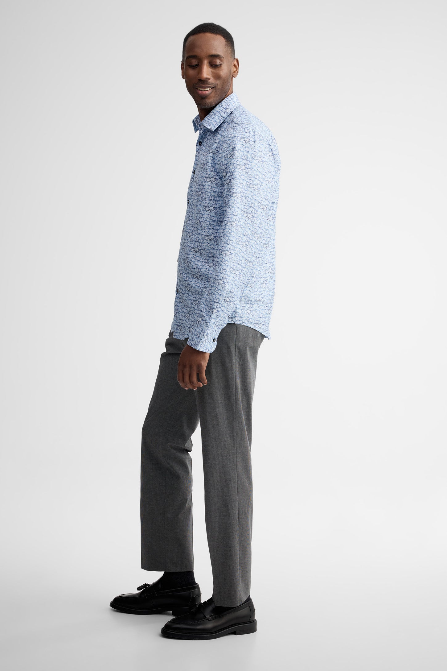 Chemise manches longes coupe ajustée coton - Homme && BLEU MULTI