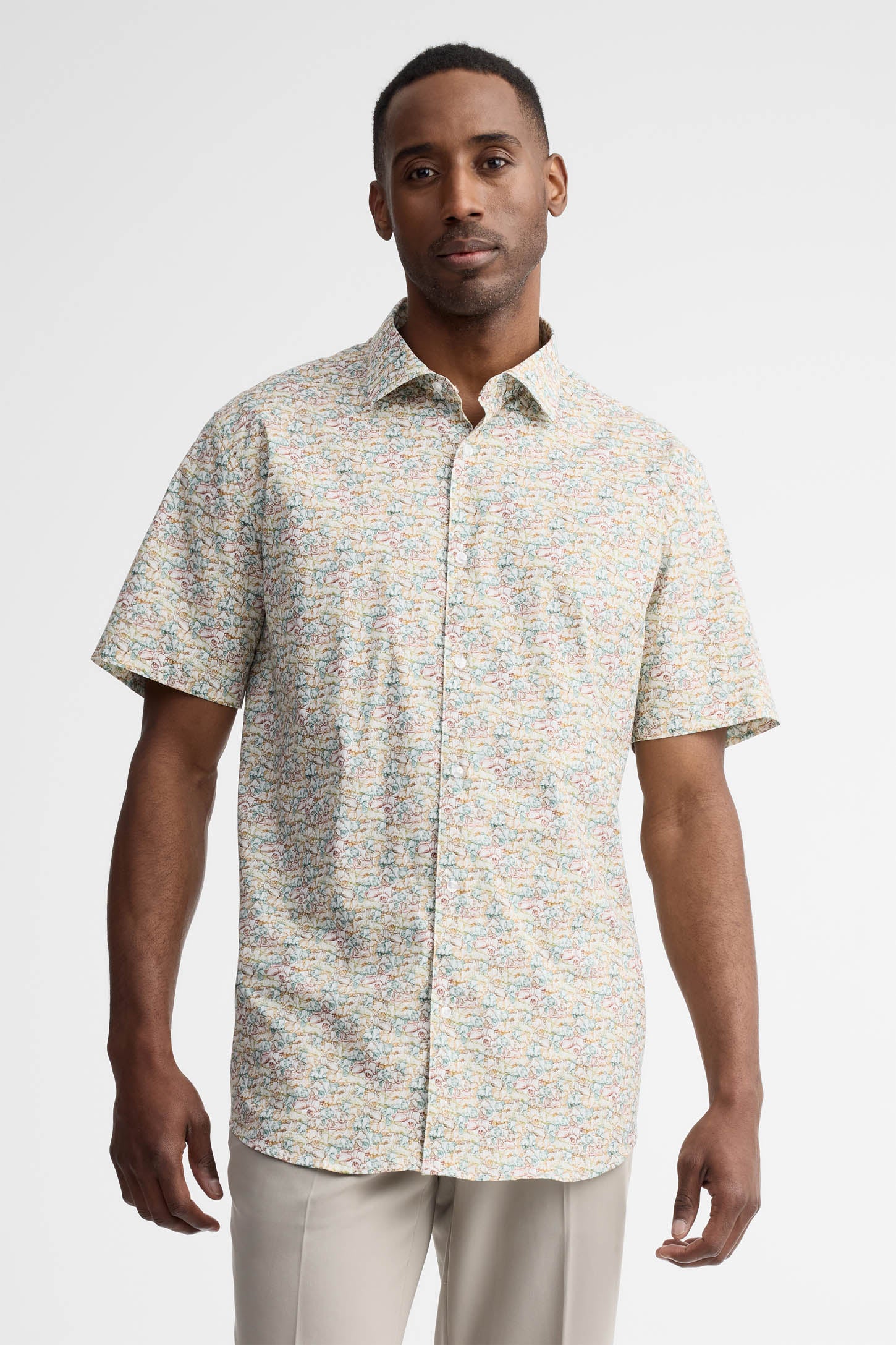 Chemise manches courtes coupe ajustée coton - Homme && MULTI