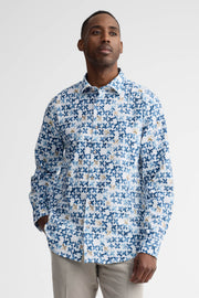 Chemise manches longes coupe ajustée coton - Homme && BLEU MULTI