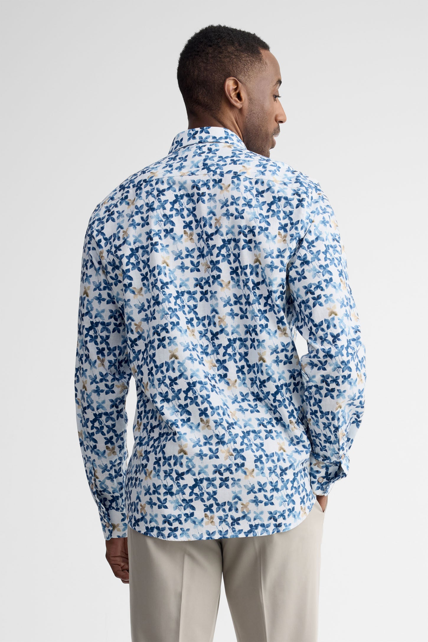 Chemise manches longes coupe ajustée coton - Homme && BLEU MULTI