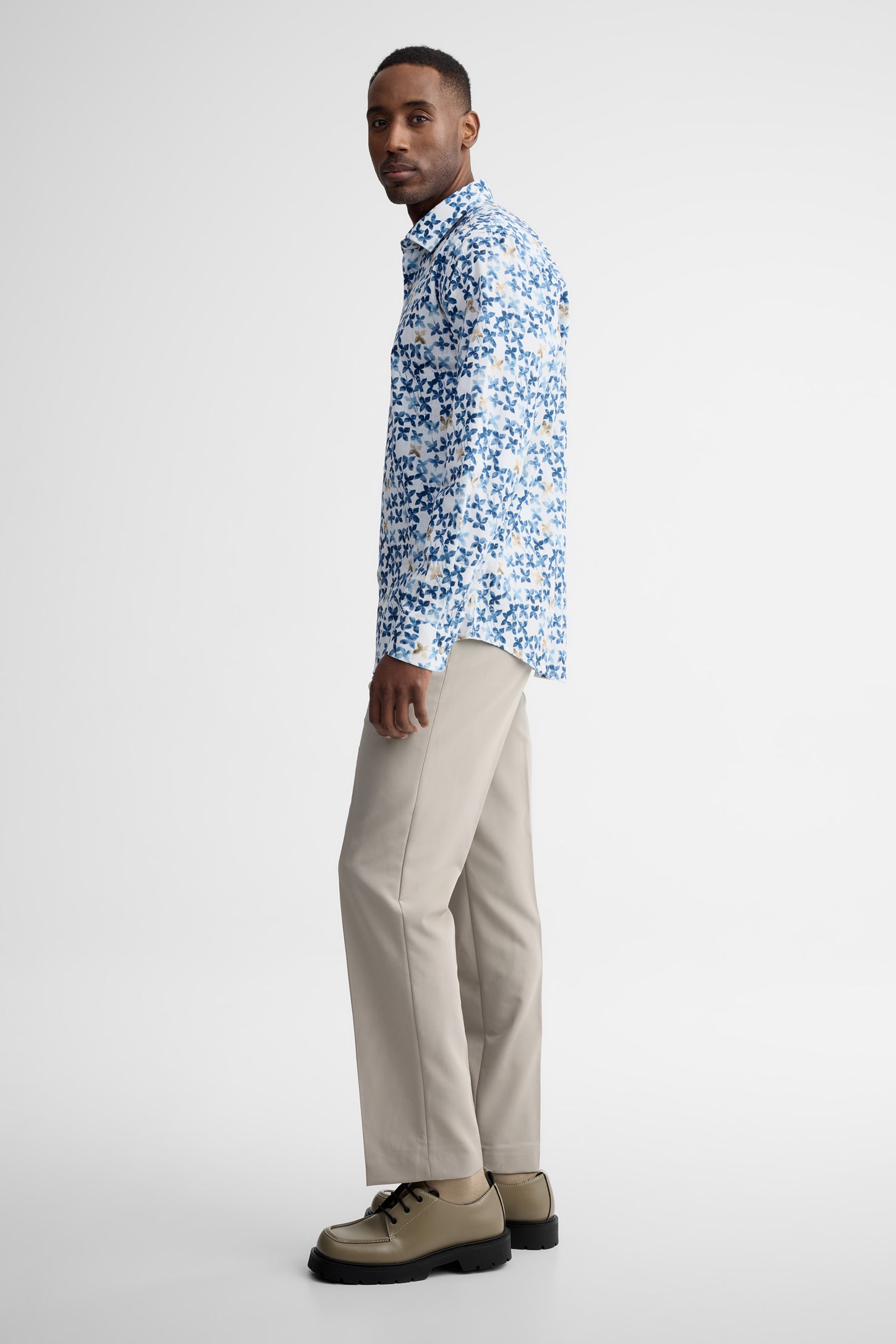 Chemise manches longes coupe ajustée coton - Homme && BLEU MULTI