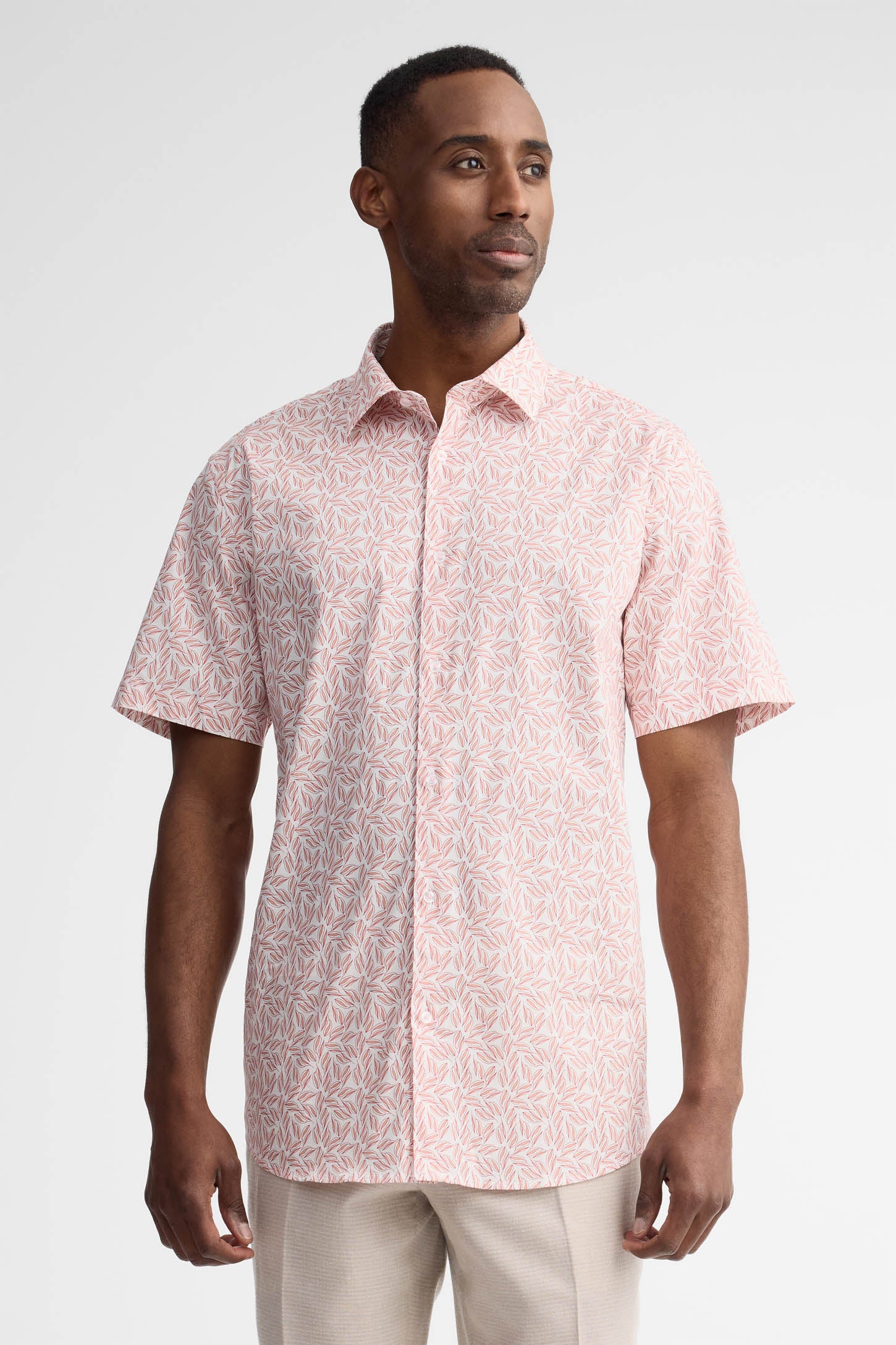Chemise manches courtes coupe ajustée coton - Homme && ROSE MULTI