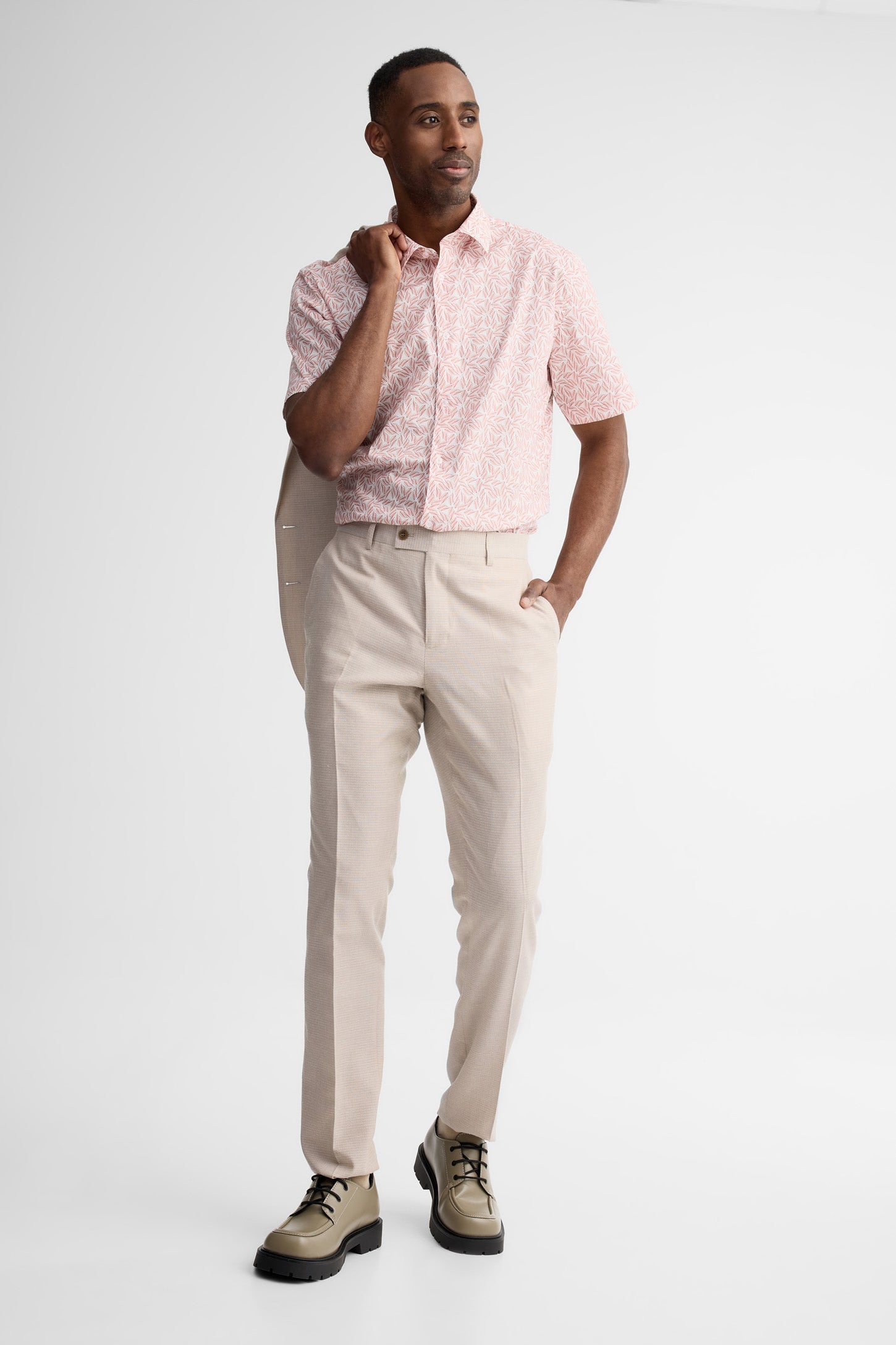 Chemise manches courtes coupe ajustée coton - Homme && ROSE MULTI