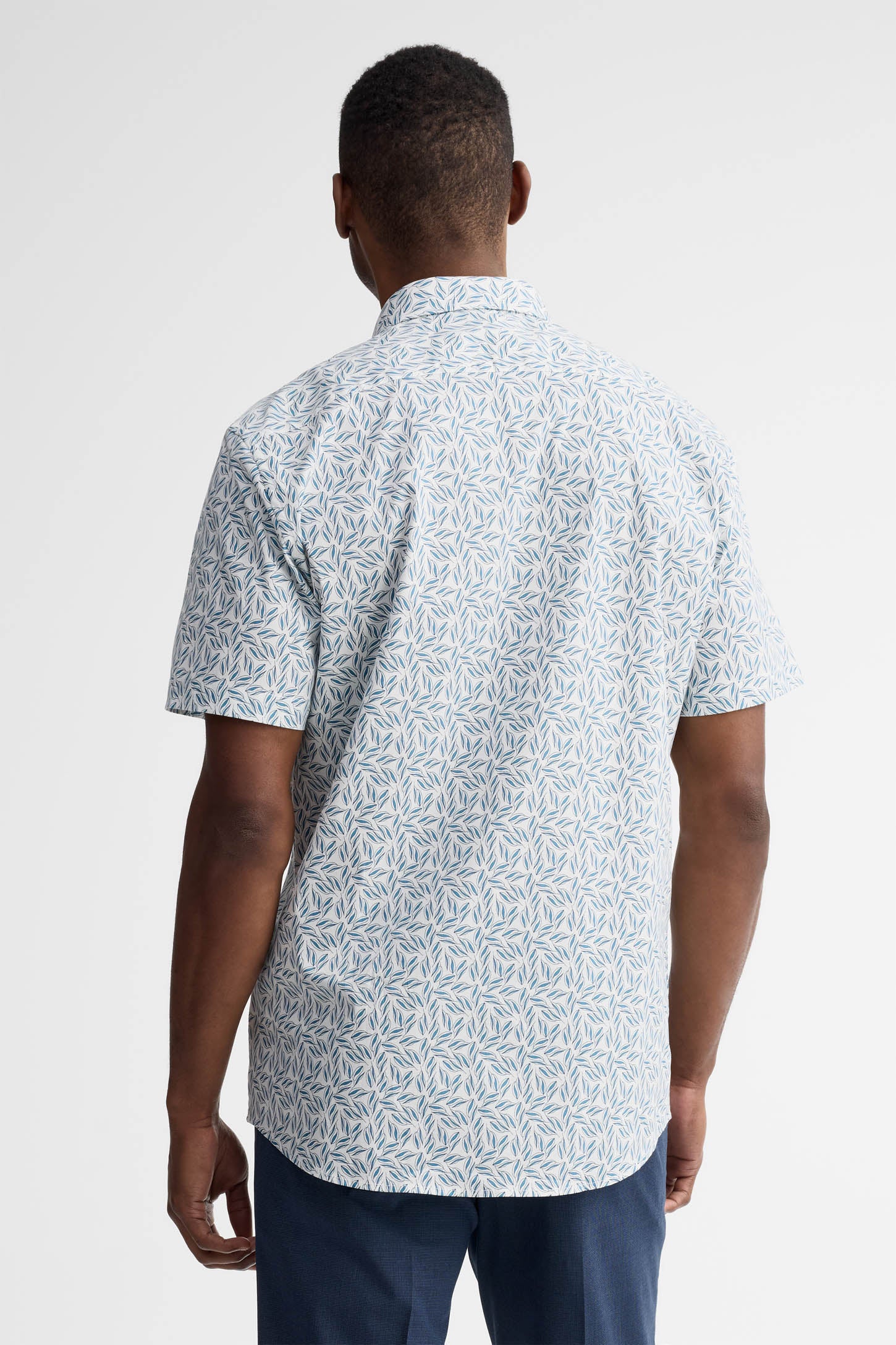 Chemise manches courtes coupe ajustée coton - Homme && BLEU MULTI