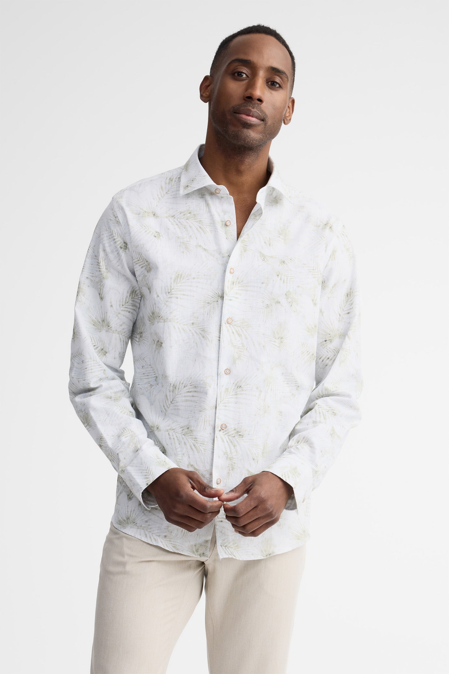 Chemise manches longes coupe ajustée coton - Homme && BEIGE/MULTI