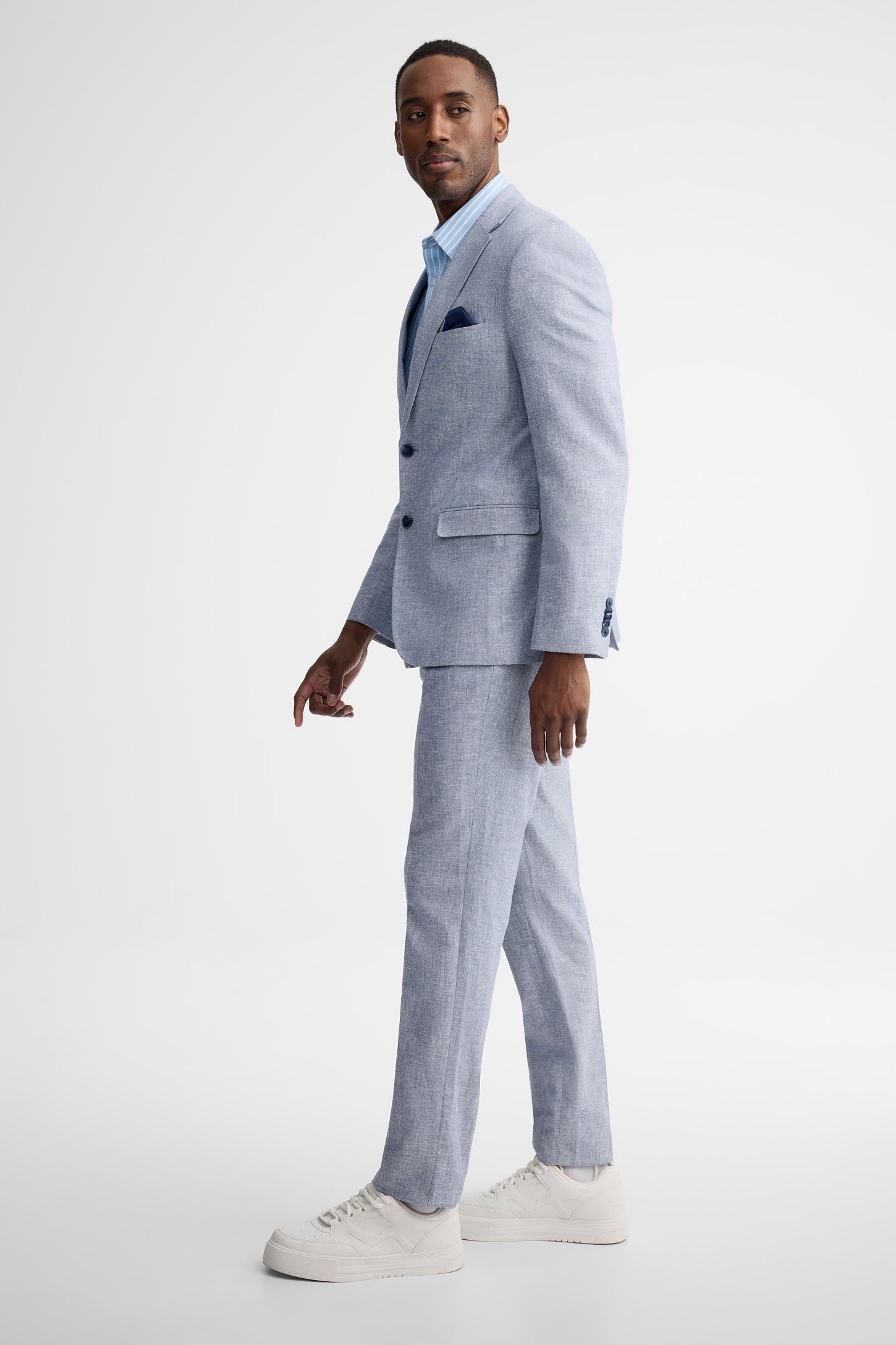 Veston habillé lin et coton - Homme && BLEU