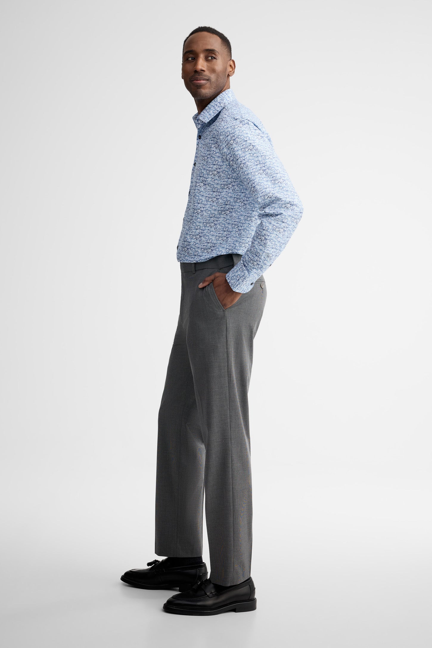 Pantalon coupe régulière pied-de-poule - Homme && NOIR