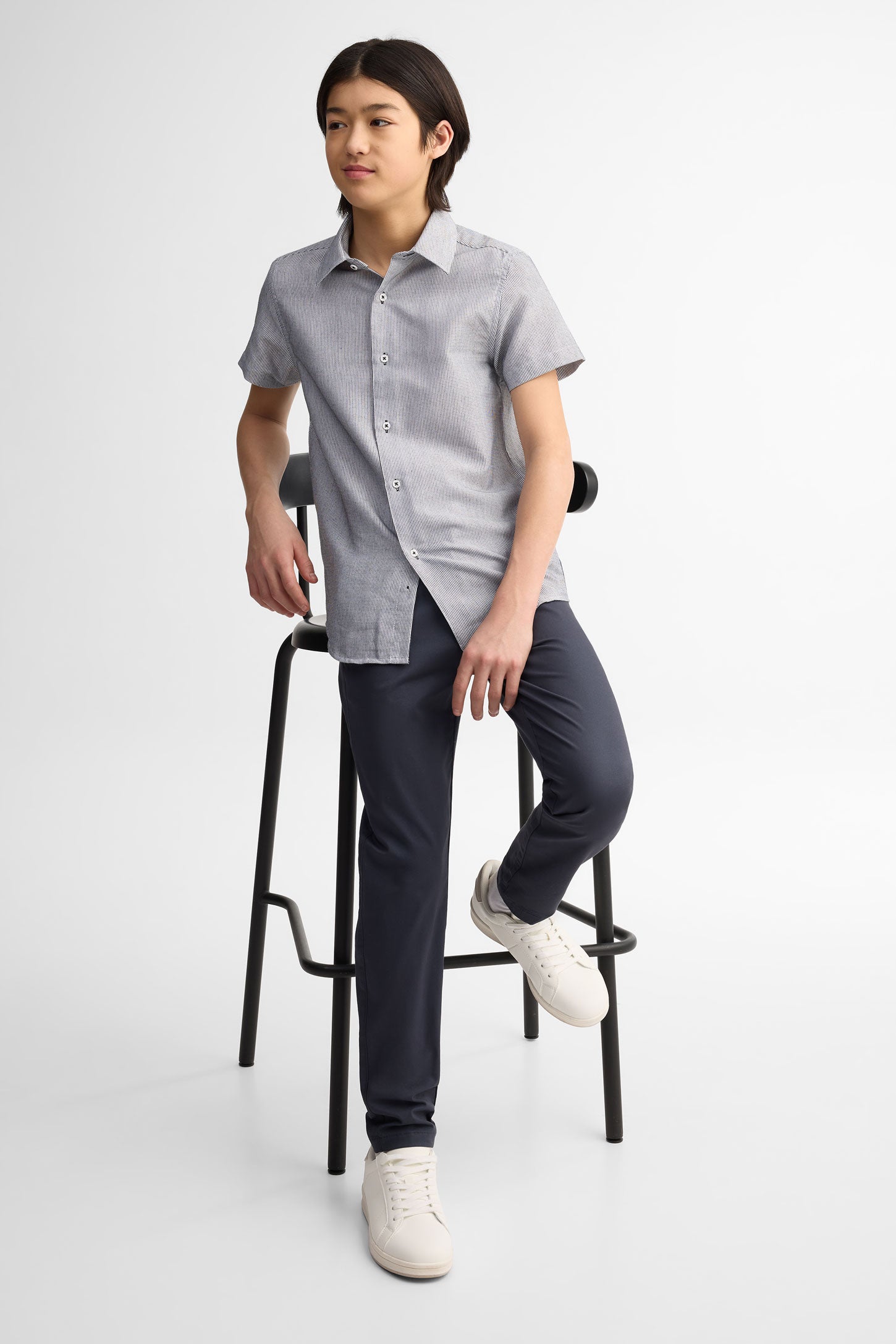 Chemise manches courtes coton - Ado garçon && GRIS