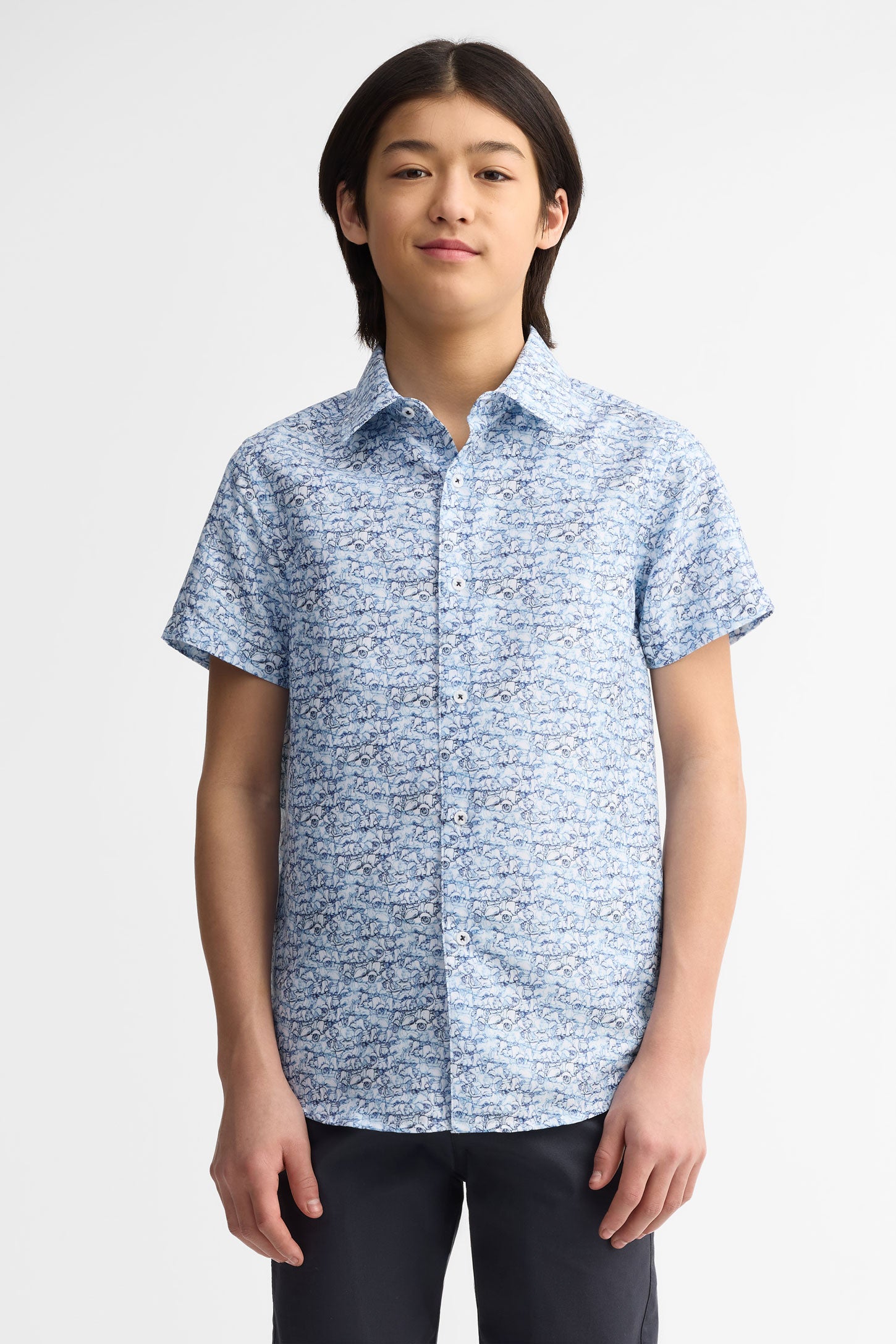 Chemise manches courtes coton - Ado garçon && BLEU