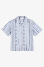 Chemise manches courtes imprimée lin - Enfant garçon && BLEU
