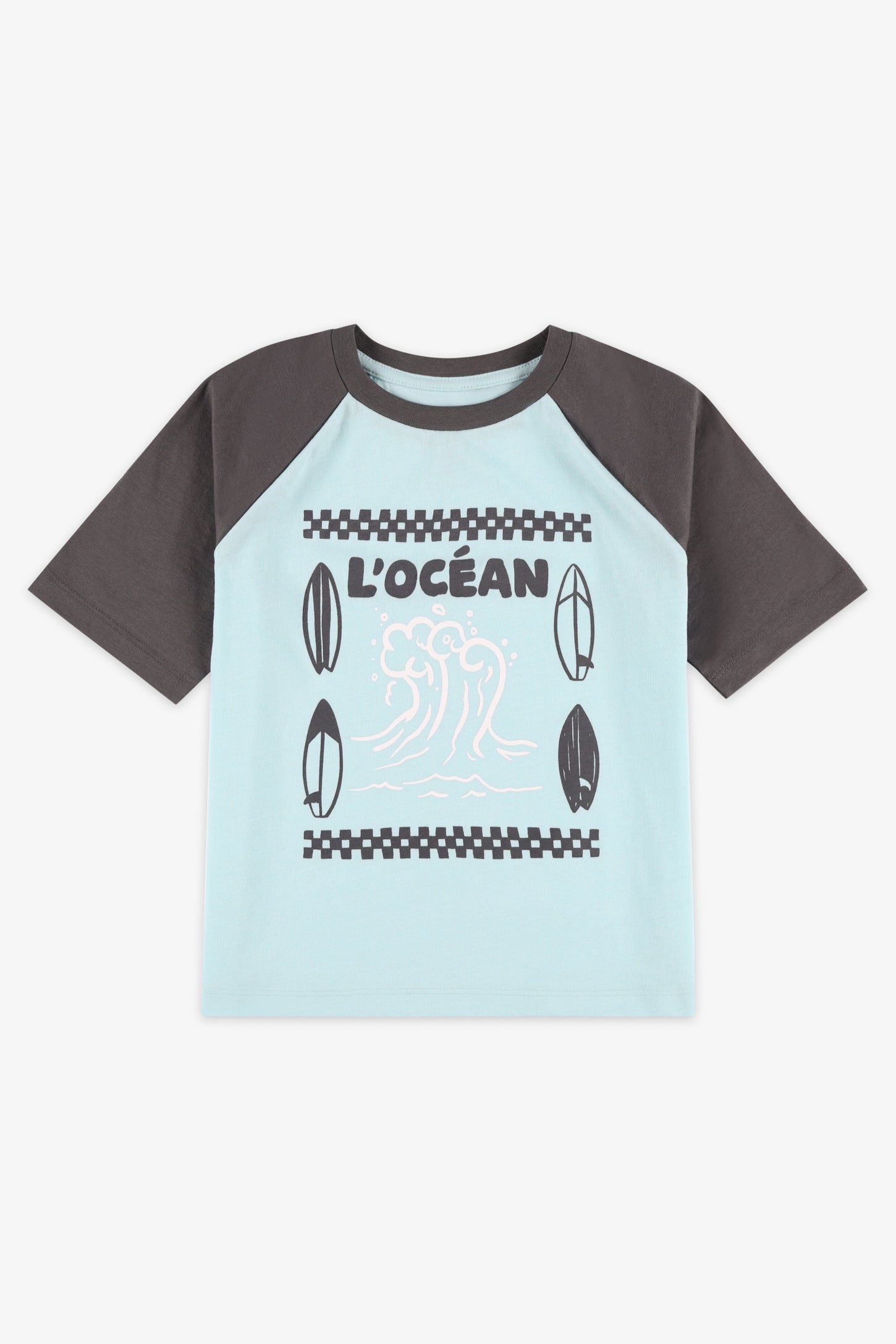 T-shirt col rond coton, 2/20$ - Enfant garçon && TURQUOISE