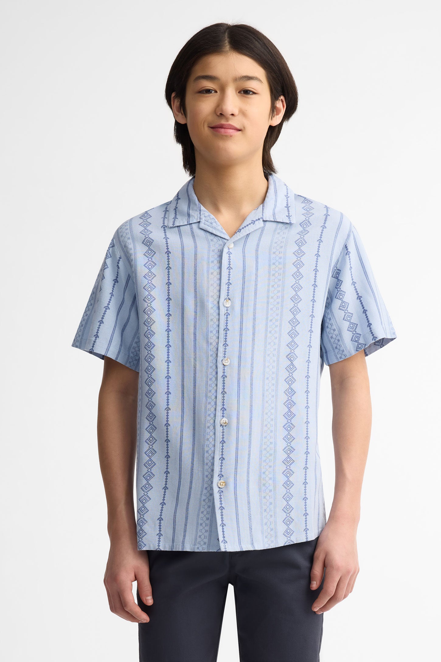Chemise manches courtes imprimée lin - Ado garçon && BLEU MULTI