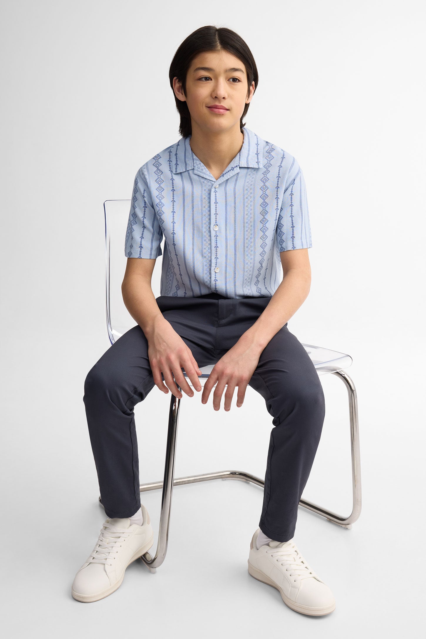 Chemise manches courtes imprimée lin - Ado garçon && BLEU MULTI